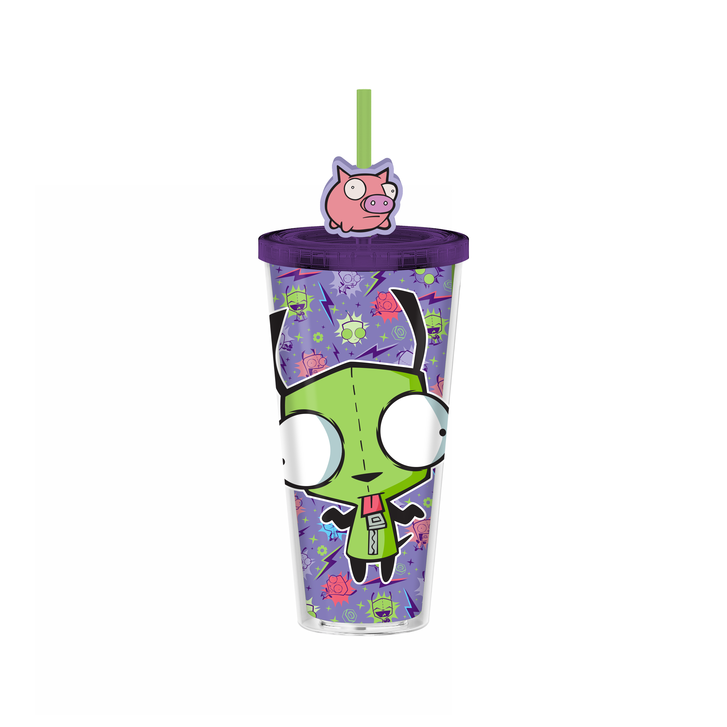 Invader Zim Gir 24oz Plastic Cold Cup with Lid and Topper Straw