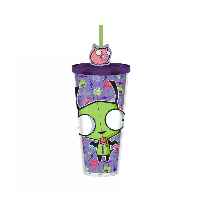 ★*★様 GOOD MORNING INVADER Stampop スタンポップ Invader Zim Gir 24oz Plastic Cold Cup with Lid and Topper Straw
