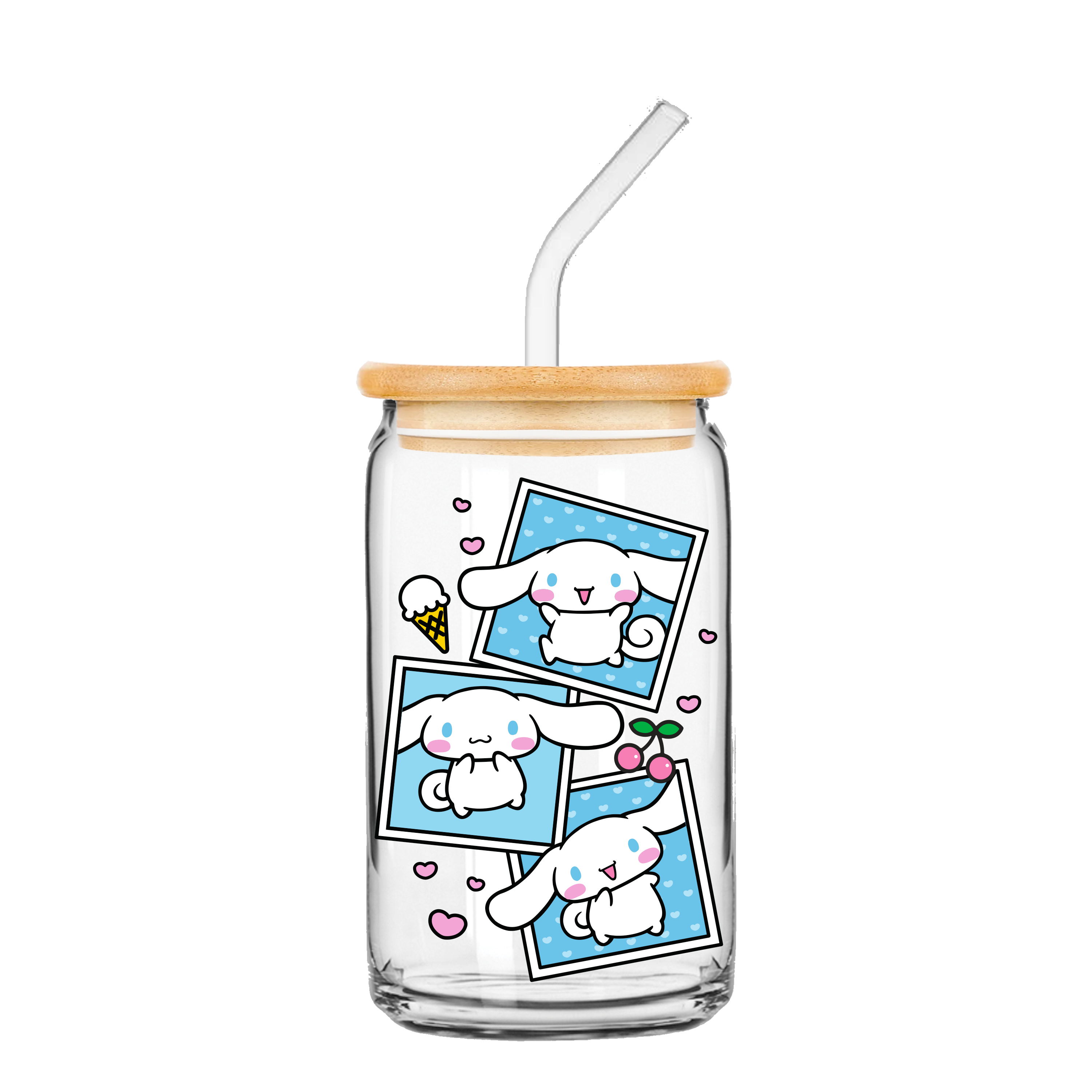 Cinnamoroll ガラス瓶 蓋付き Sanrio Cinnamoroll Snapshot 16oz Glass Tumbler with Bamboo Lid and
