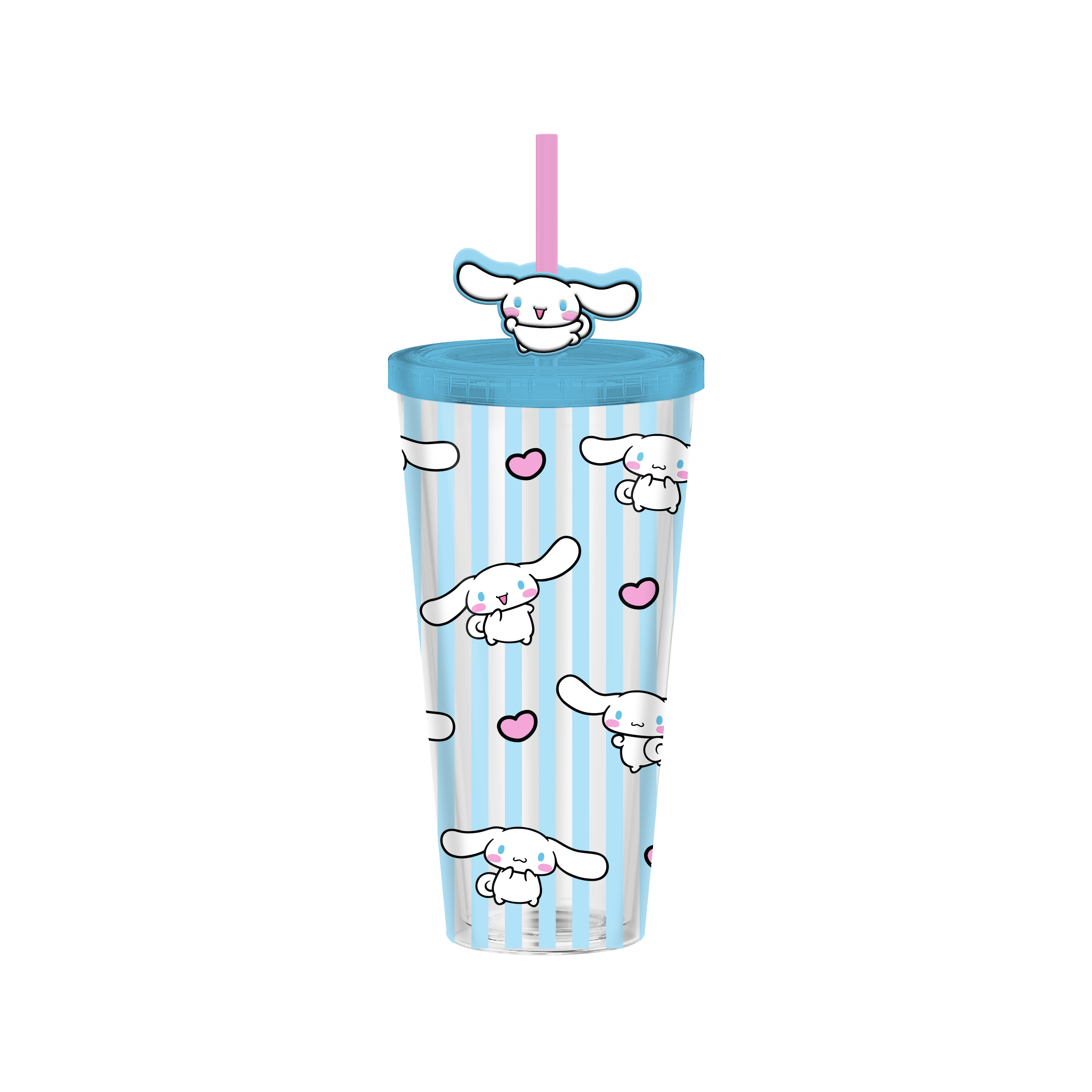Sanrio Cinnamoroll Stripe Pattern 24oz Plastic Cold Cup with Lid And Topper Straw