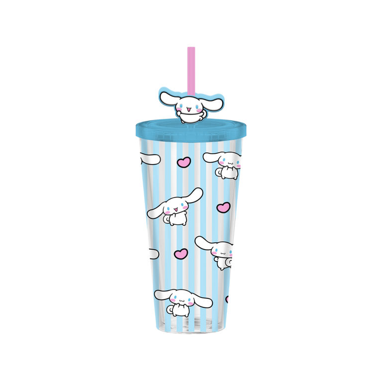 Sanrio Cinnamoroll Stripe Pattern 24oz Plastic Cold Cup with Lid And Topper Straw
