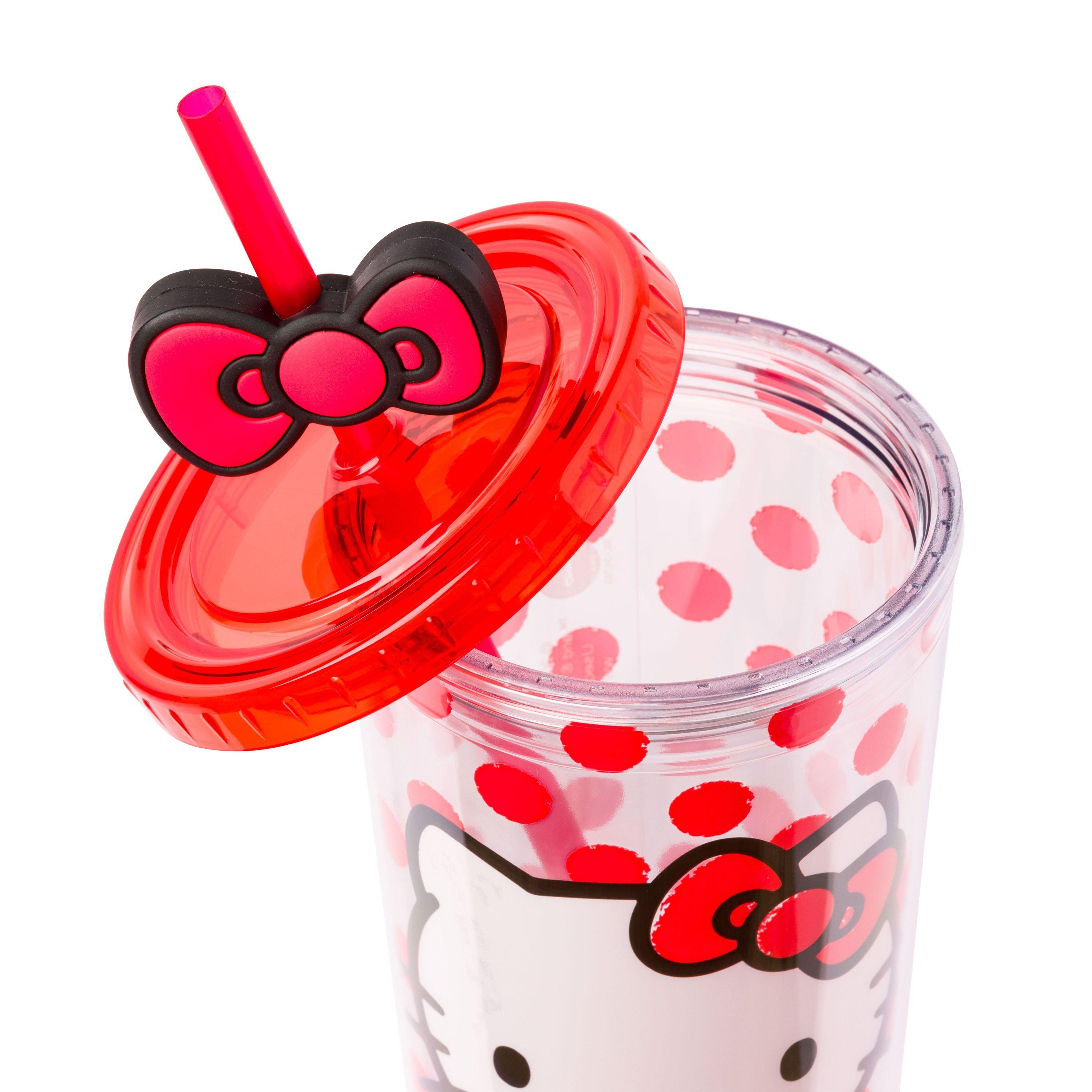 Sanrio Hello Kitty Face And Dots Red 24oz Plastic Cold Cup with Lid and Topper Straw