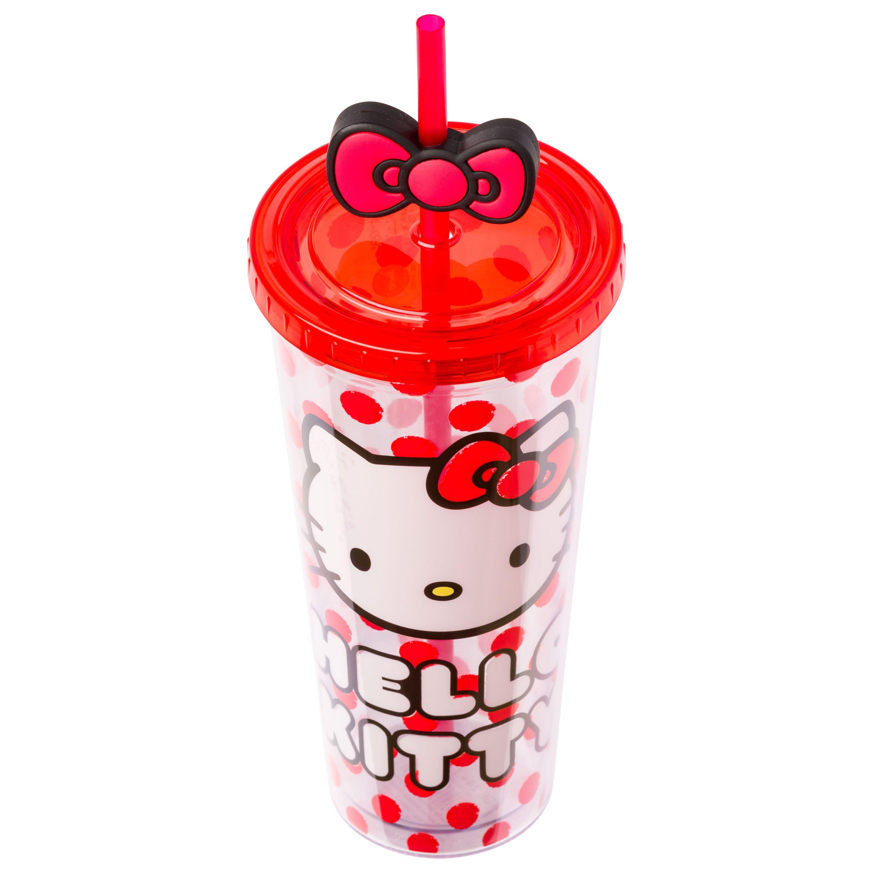 Sanrio Hello Kitty Face And Dots Red 24oz Plastic Cold Cup with Lid and Topper Straw
