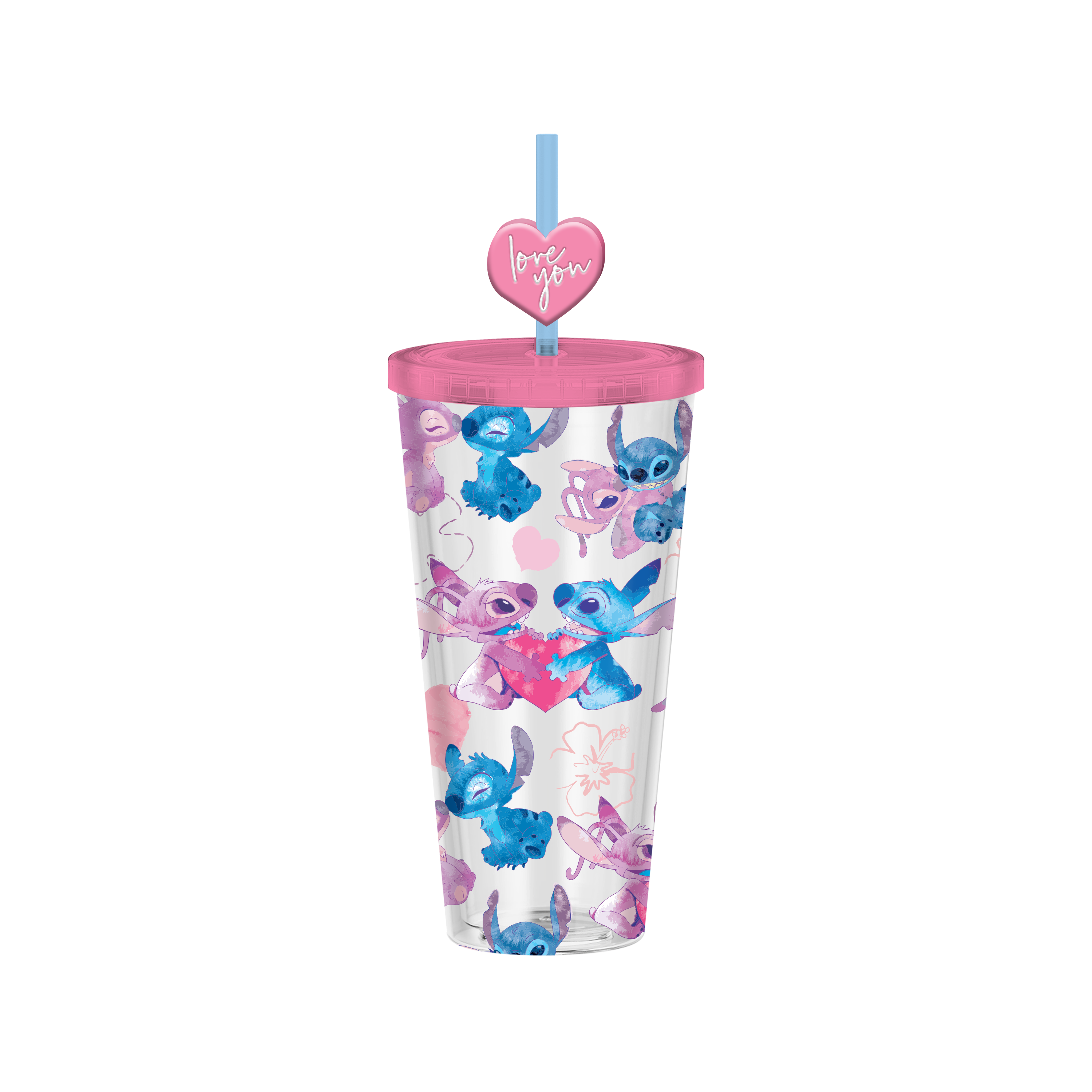 Lilo and Stitch Watercolor Angel and Stitch 24oz. Plastic Cold Cup