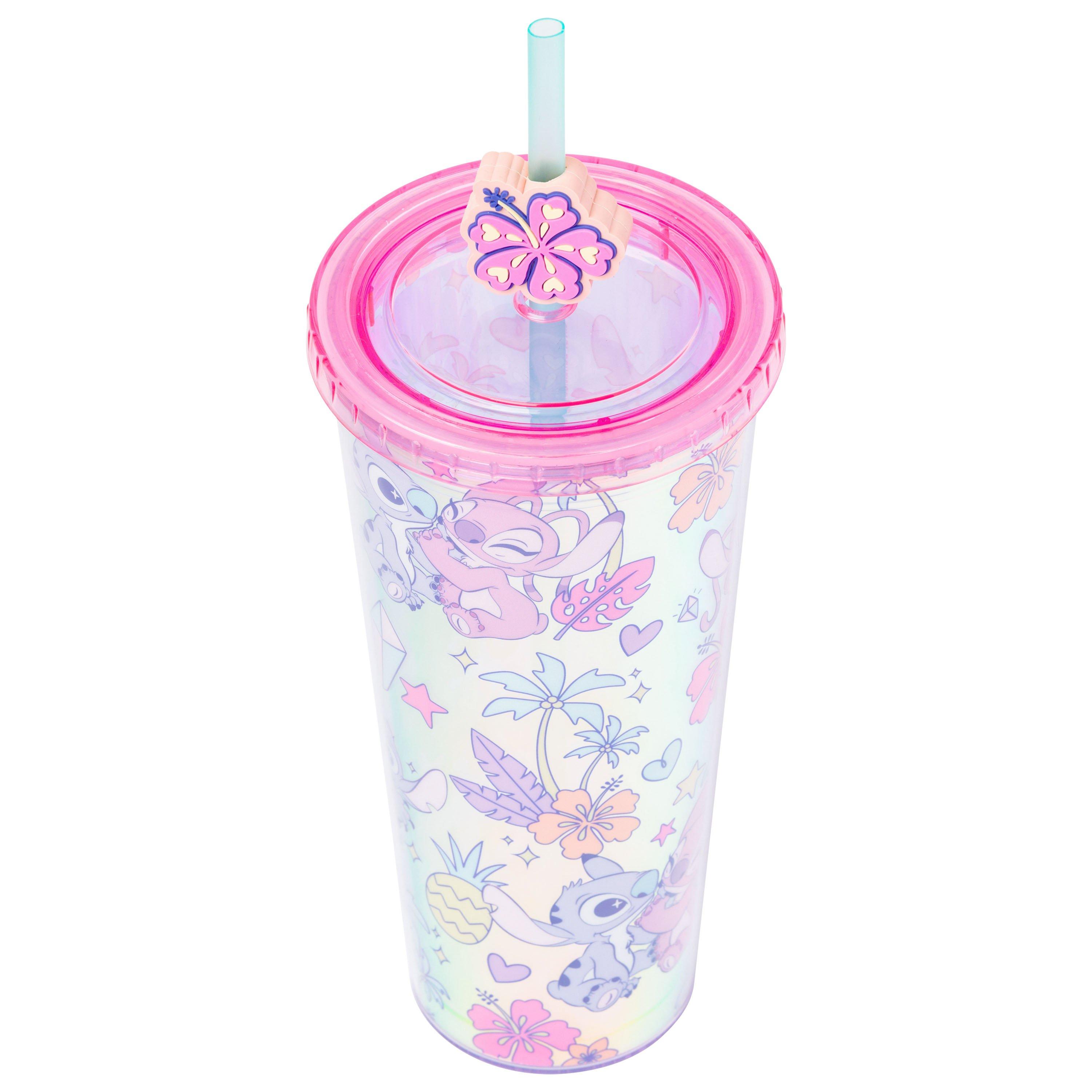 Lilo and Stitch - Stitch and Angel Pastel Pearlescent Plastic Cold 24oz Cup with Lid and Topper Straw