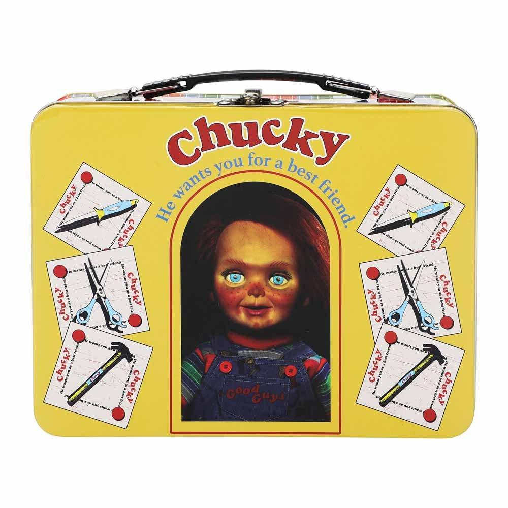 Childs Play Chucky Doll Box Yellow Tin Tote Lunchbox | GameStop