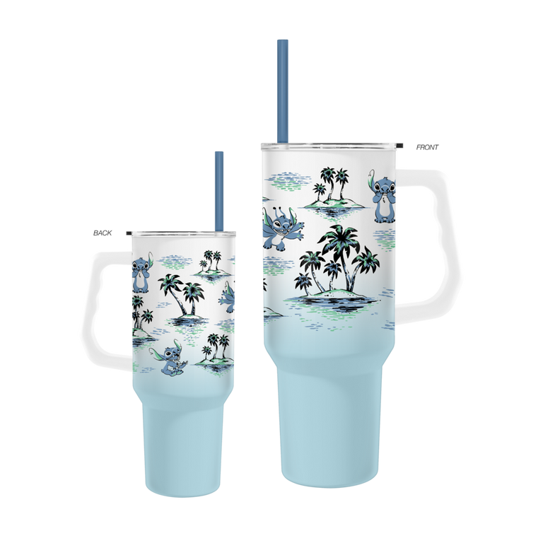 Disney Lilo and Stitch Vintage Sketch Palm Trees and Flowers 40oz Stainless Steel Tumbler with Handle