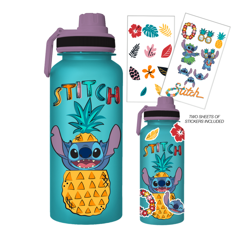 Disney Lilo and Stitch Pineapple 32oz Twist Spout Water Bottle And Sticker Set