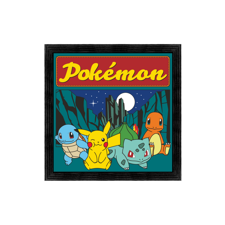 ポケットモンスター アートボード Pokemon Nighttime Outdoor Adventure Group Gel Coat Framed 6-In x 6