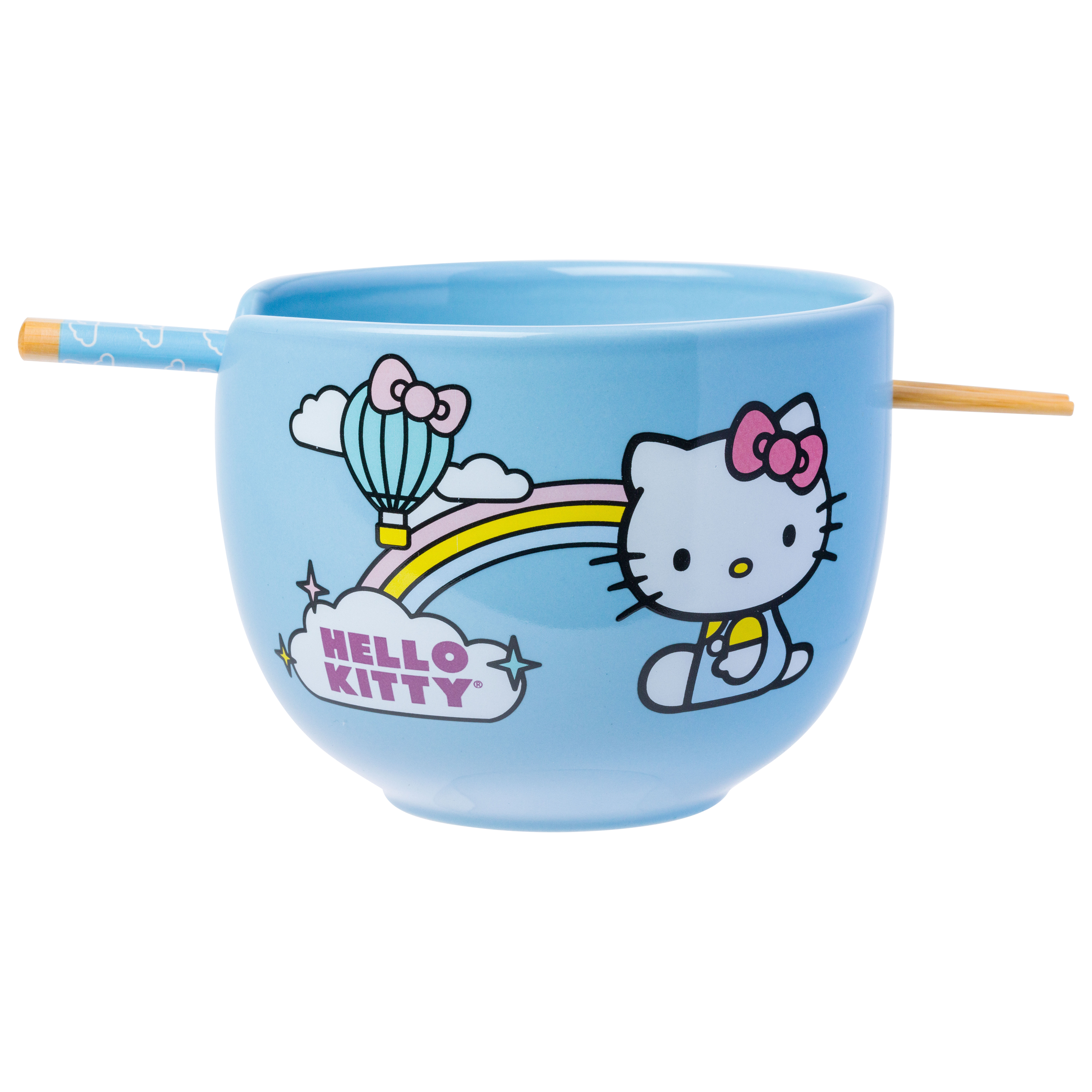 Sanrio Hello Kitty Seize The Moment Rainbow 20oz Ceramic Ramen Bowl with Chopsticks