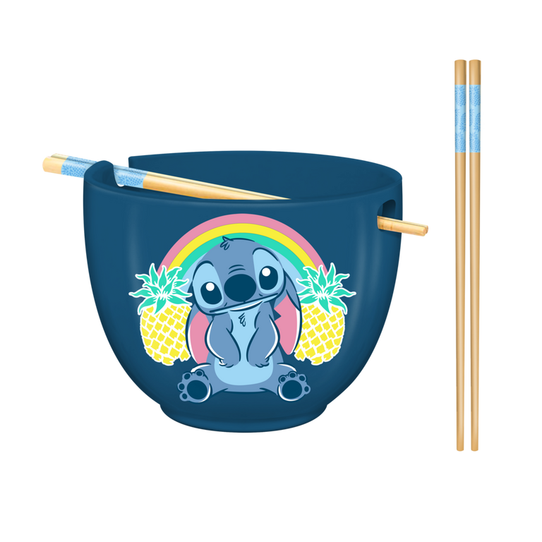 Lilo and Stitch Pineapple Rainbow 20oz Ceramic Ramen Bowl with Chopsticks