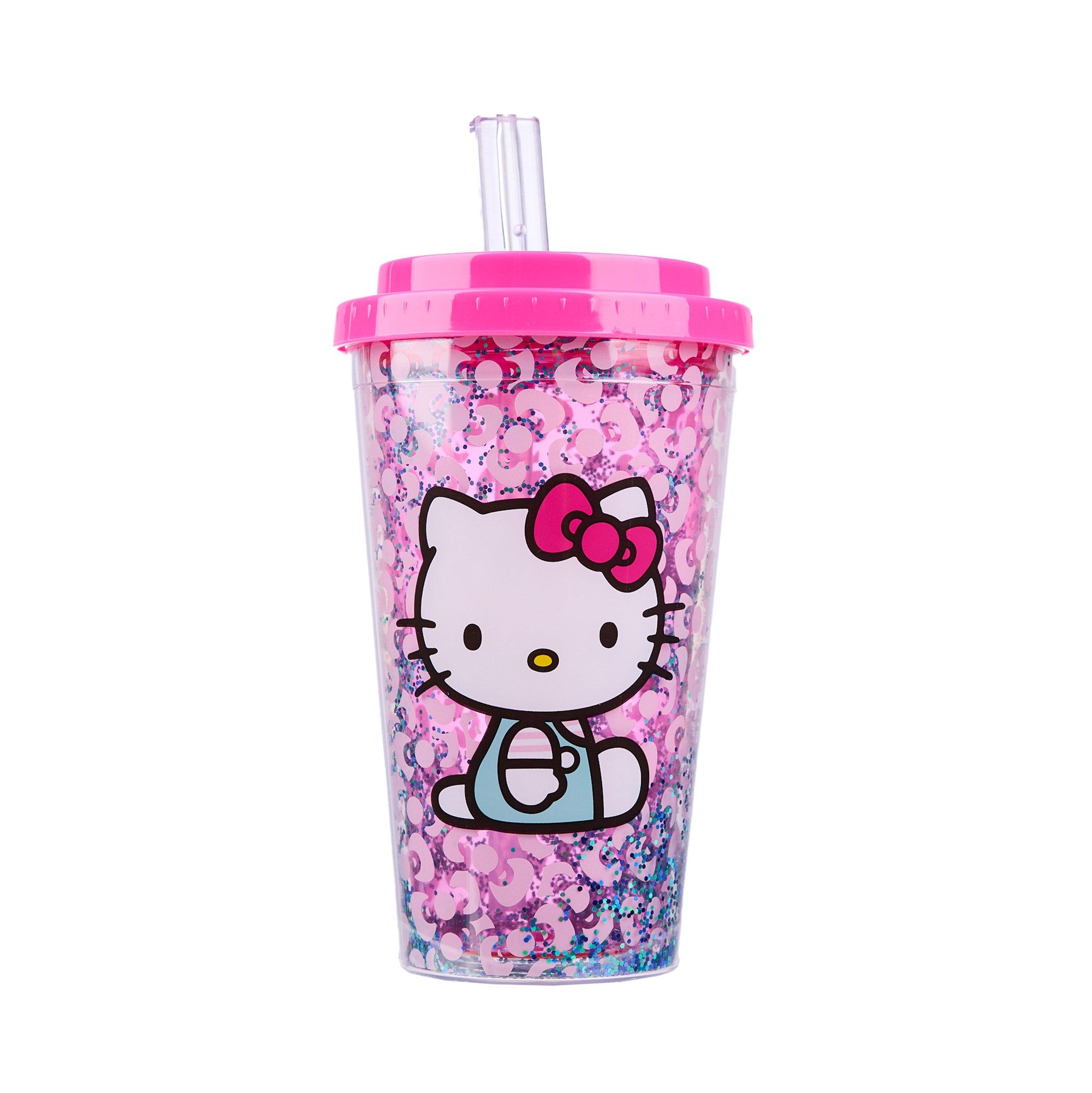 Bioworld Merchandising Hello Kitty Flip Straw Water Bottle with Glitter
