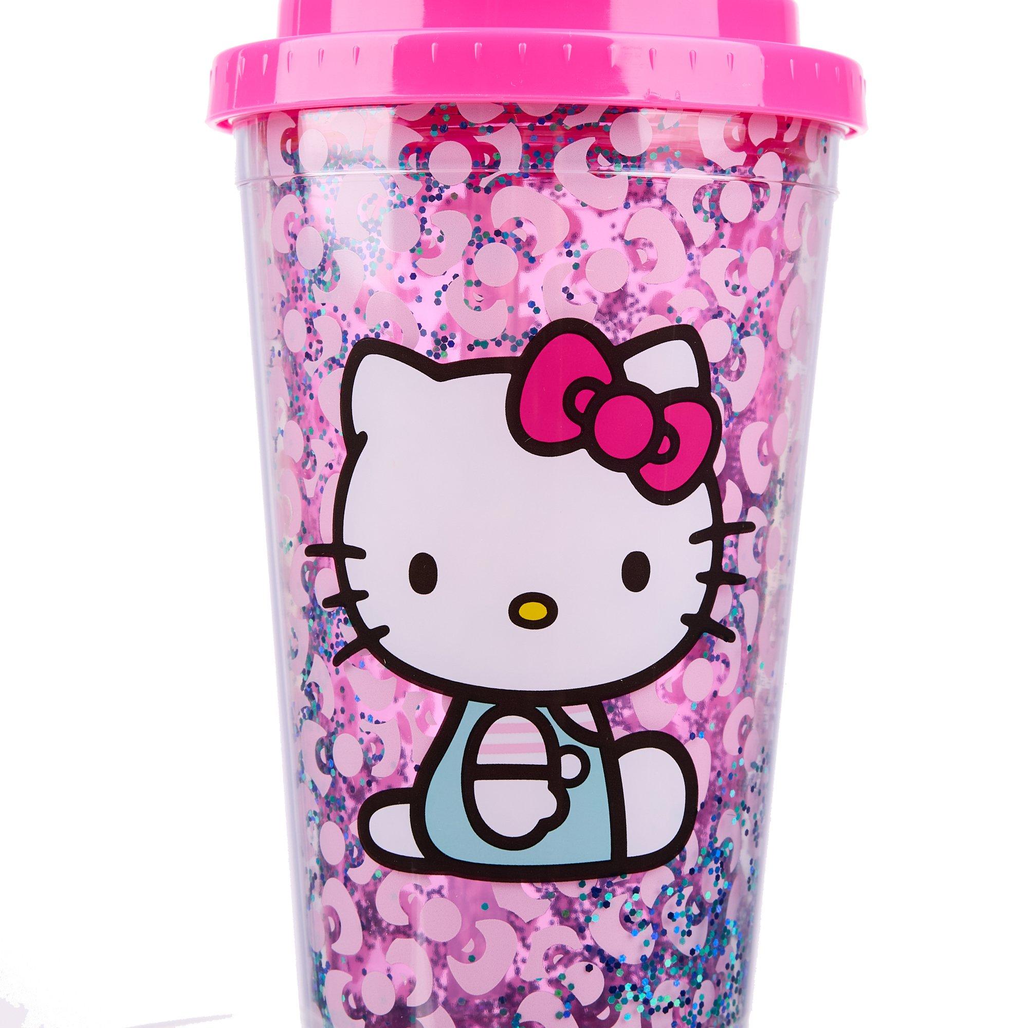 Hello Kitty Flip Straw Water Bottle with Glitter