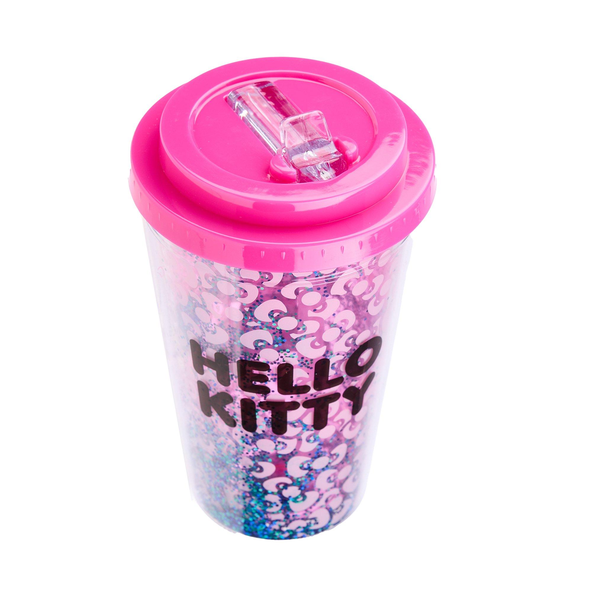 Hello Kitty Flip Straw Water Bottle with Glitter
