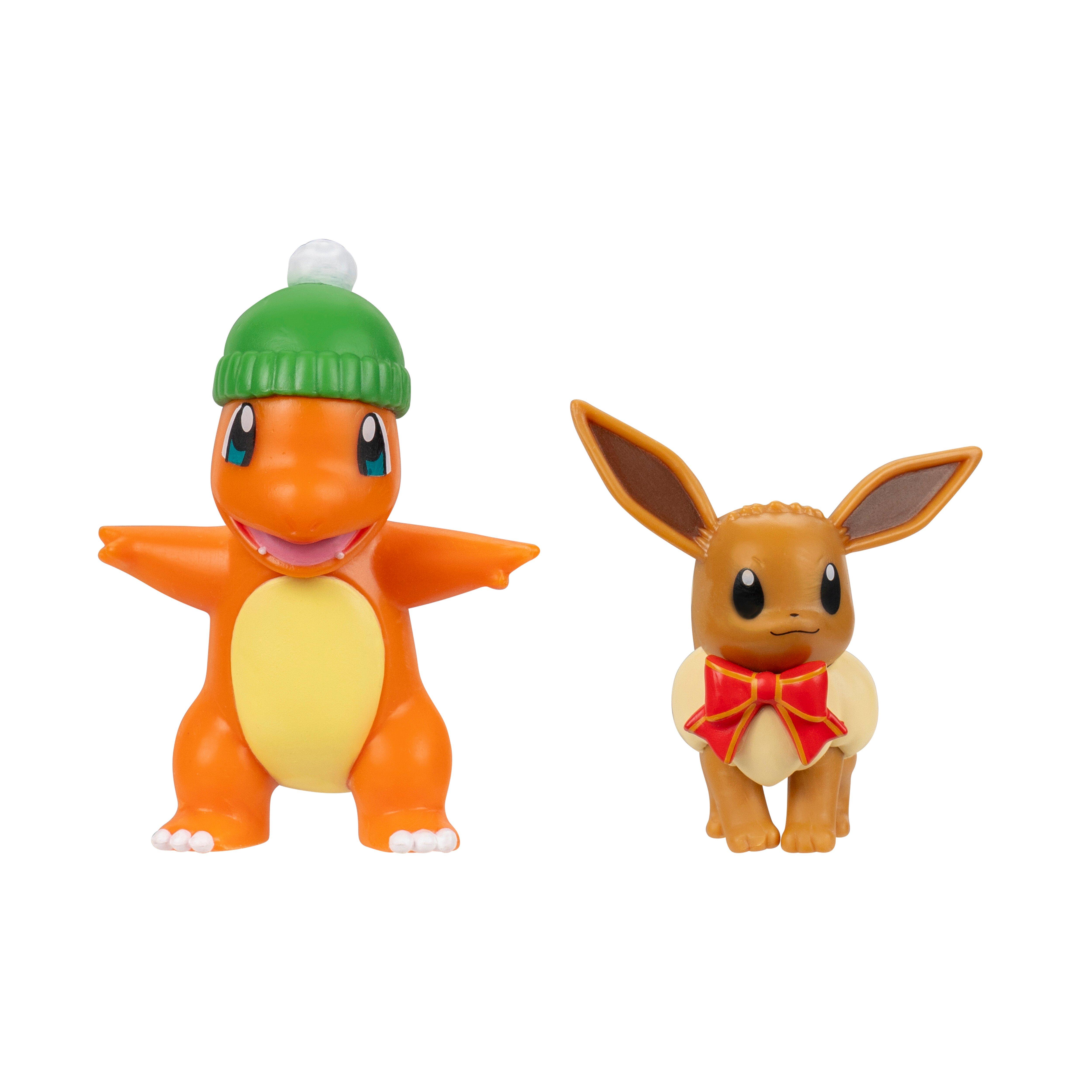 Jazwares Pokemon Christmas Holiday Charmander and Eevee 2-in Battle Figure Set 2-Pack