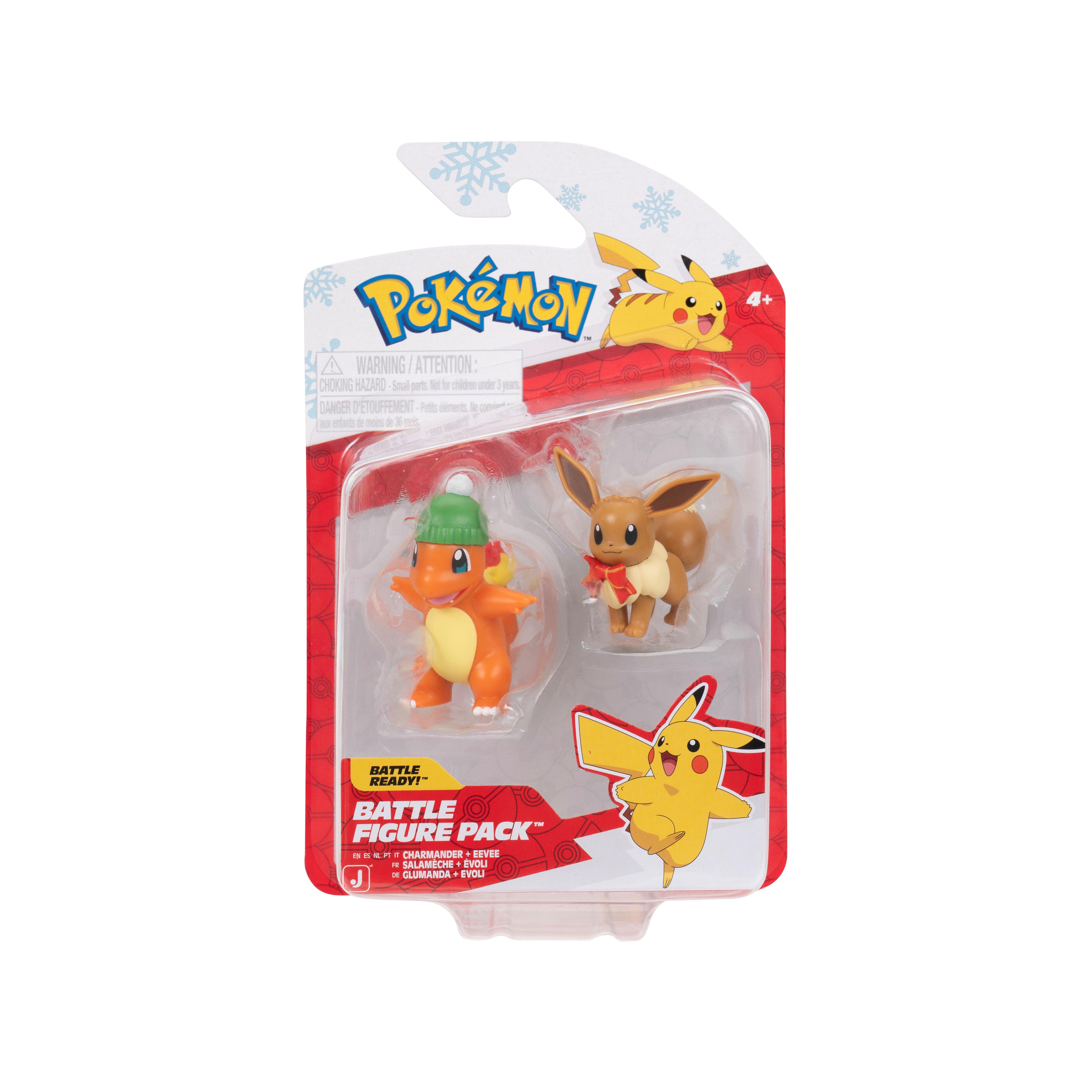 Jazwares Pokemon Christmas Holiday Charmander and Eevee 2-in Battle Figure Set 2-Pack