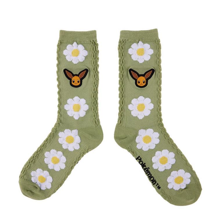 Pokemon Cable Knit Floral Embroidered Eevee Socks