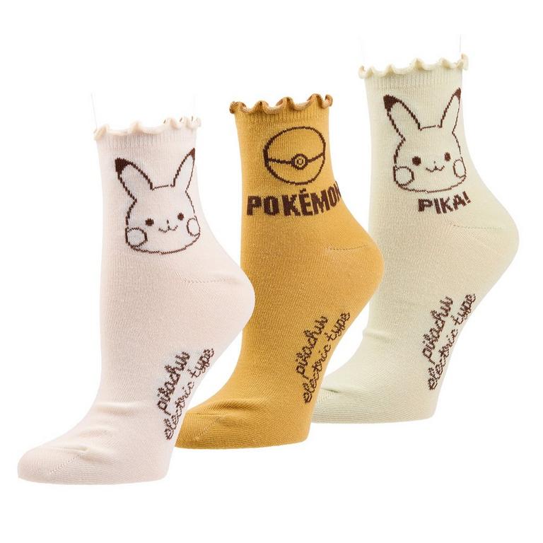Pokemon Chibi Pikachu Quarter Crew Pack Socks with Lettuce Hem 3-Pack