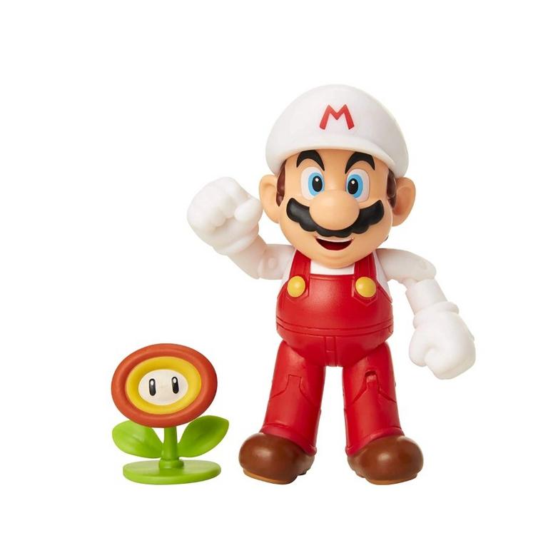 Jakks Pacific Super Mario Fire Mario with Fire Flower 4-in Action Figure Set