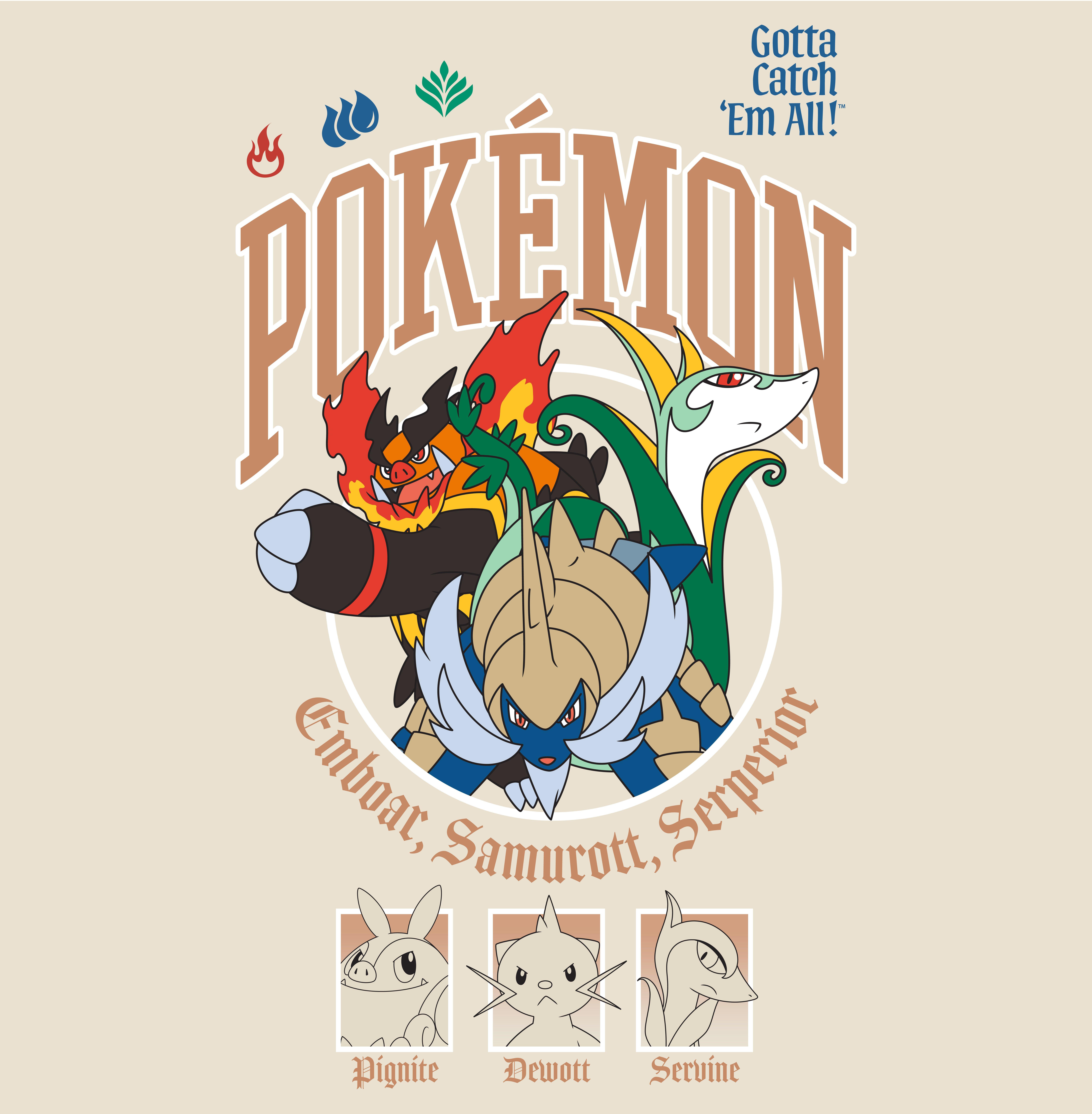 Pokemon Unova Starters Graphic Unisex T-Shirt GameStop Exclusive