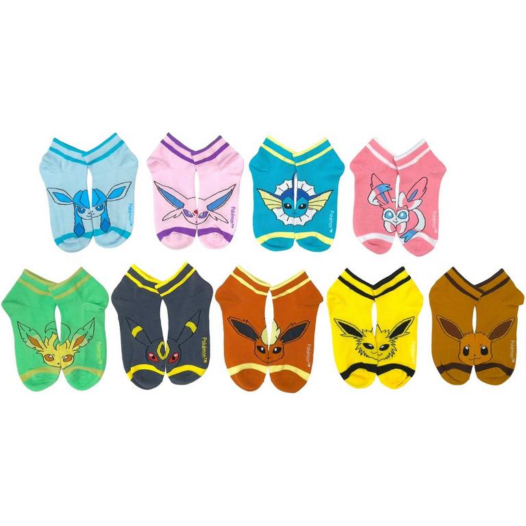 Pokemon Eevee Eeeveelution Half Quarter Crew Socks 9-Pack GameStop Exclusive