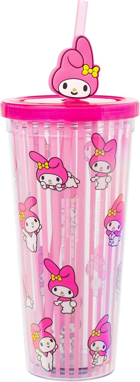 Sanrio My Melody Stripe Pattern 24oz Plastic Cold Cup with Lid and