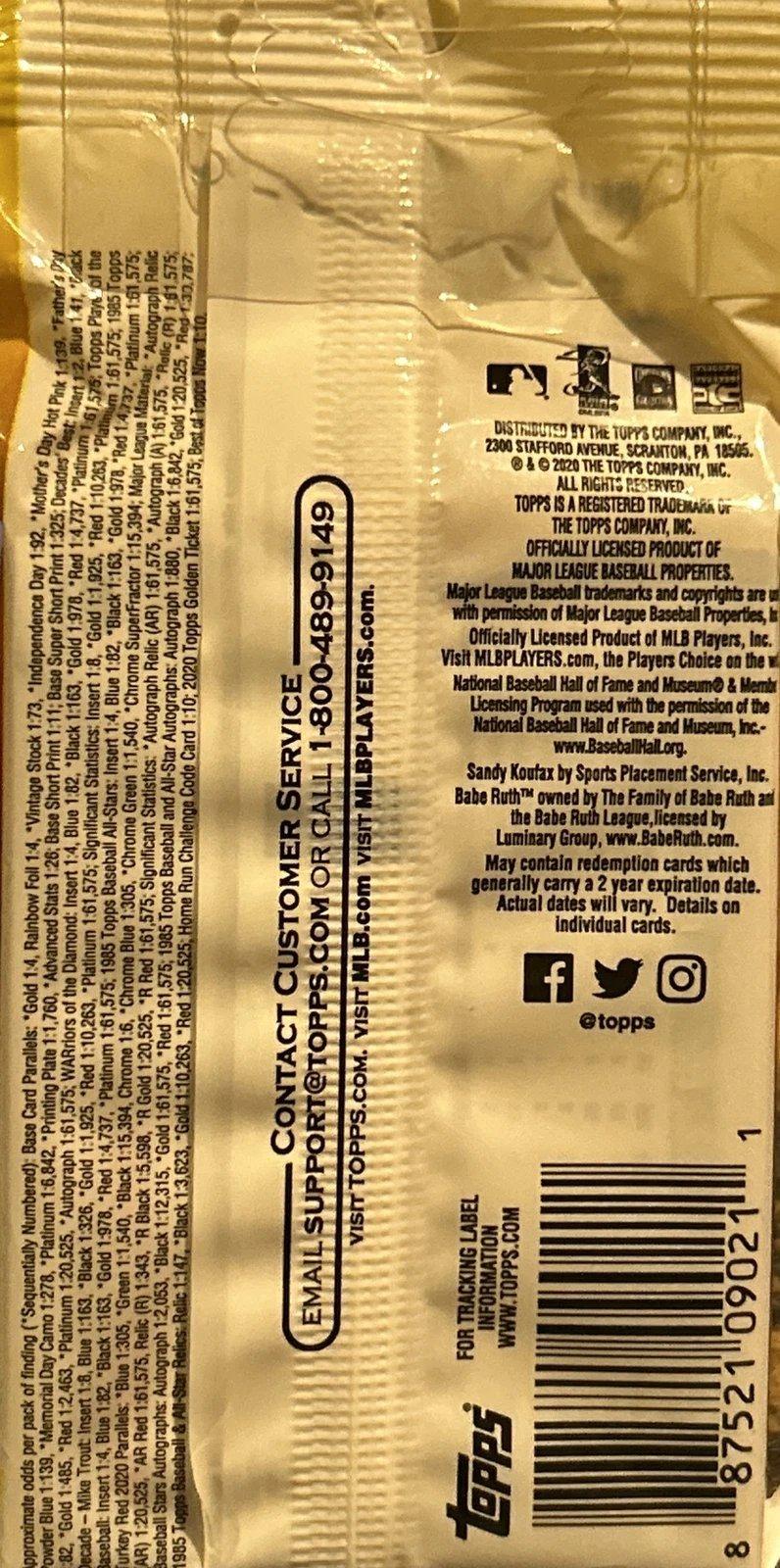 2020 Topps Series 2 MLB Baseball Fat Pack (34 Cards)