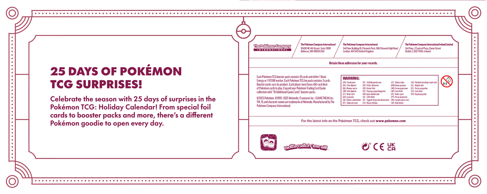pokmon - trading card game: holiday calendar 2025 Pokemon Pokmon Trading Card Game: Holiday
