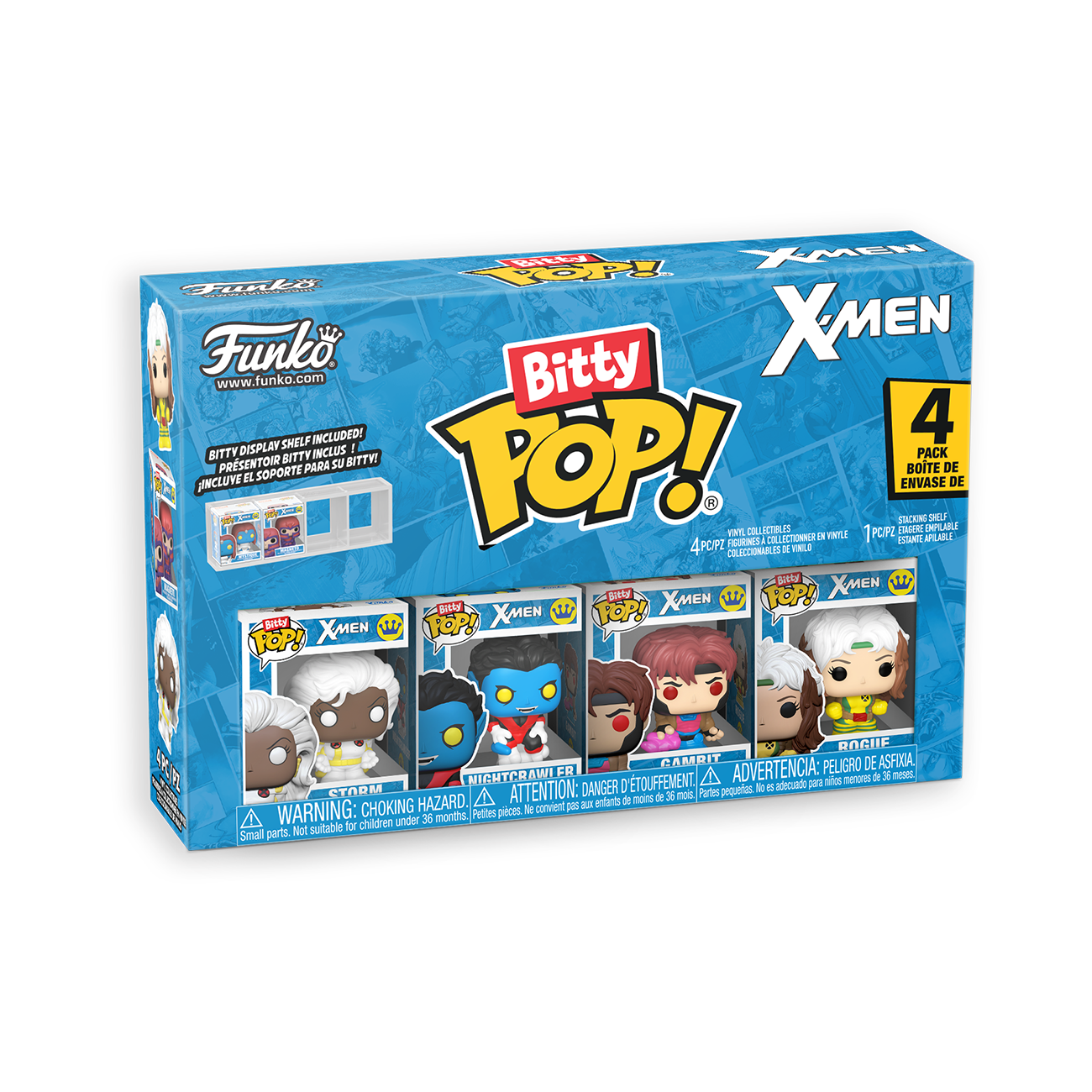 Funko Bitty POP!: Marvel X-Men 0.9-in Vinyl Figure Set 4-Pack (Rogue, Nightcrawler, Gambit, and Storm)