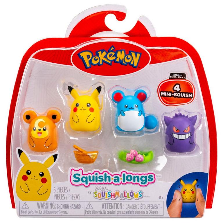Squishmallows Squish-a-longs Pokemon Mini-Squish Plush 4-Pack (Gengar, Pikachu, Marill, Teddiursa)