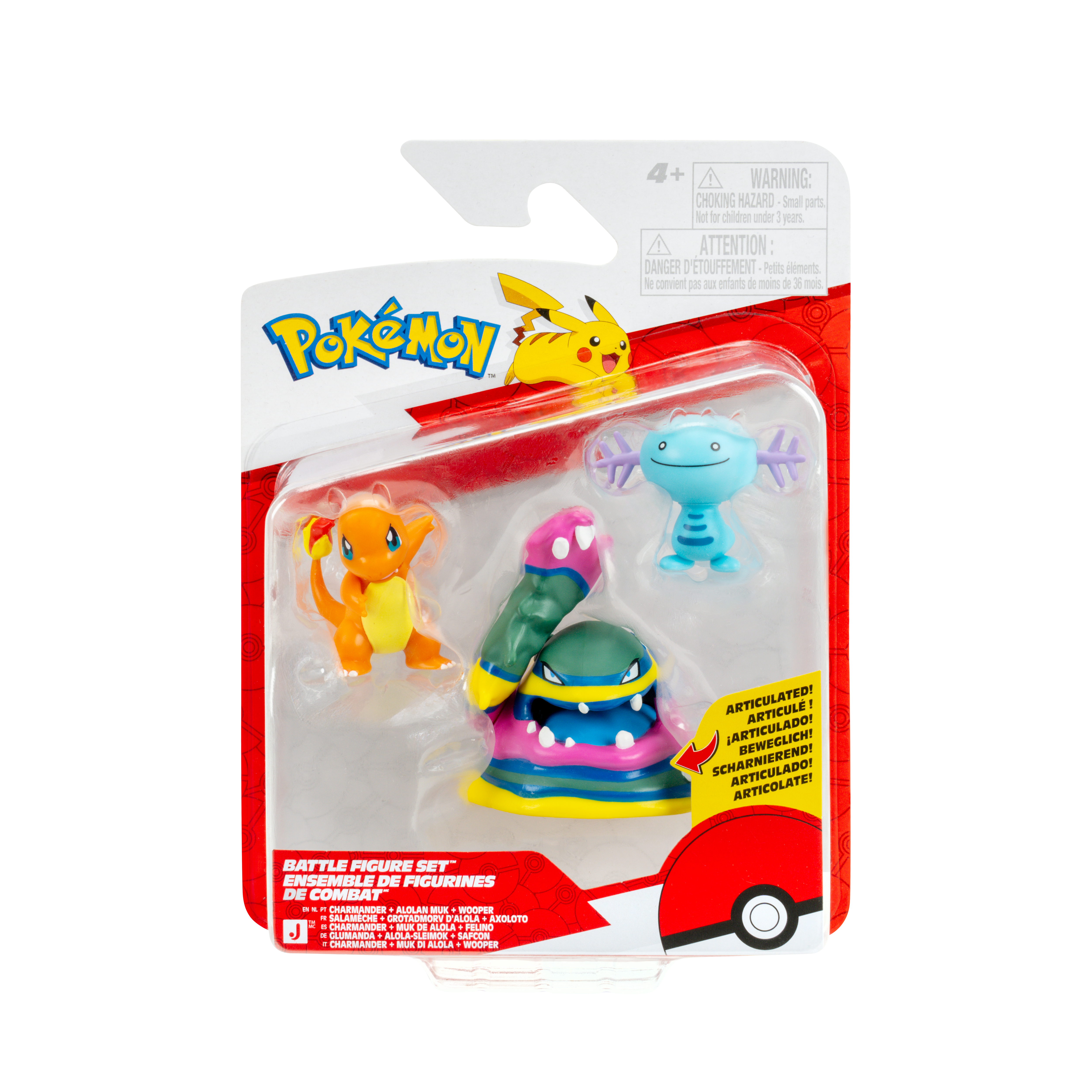 Jazwares Pokemon Battle Set (Charmander, Wooper, and Alolan Muk) 3-Pack Figure Set
