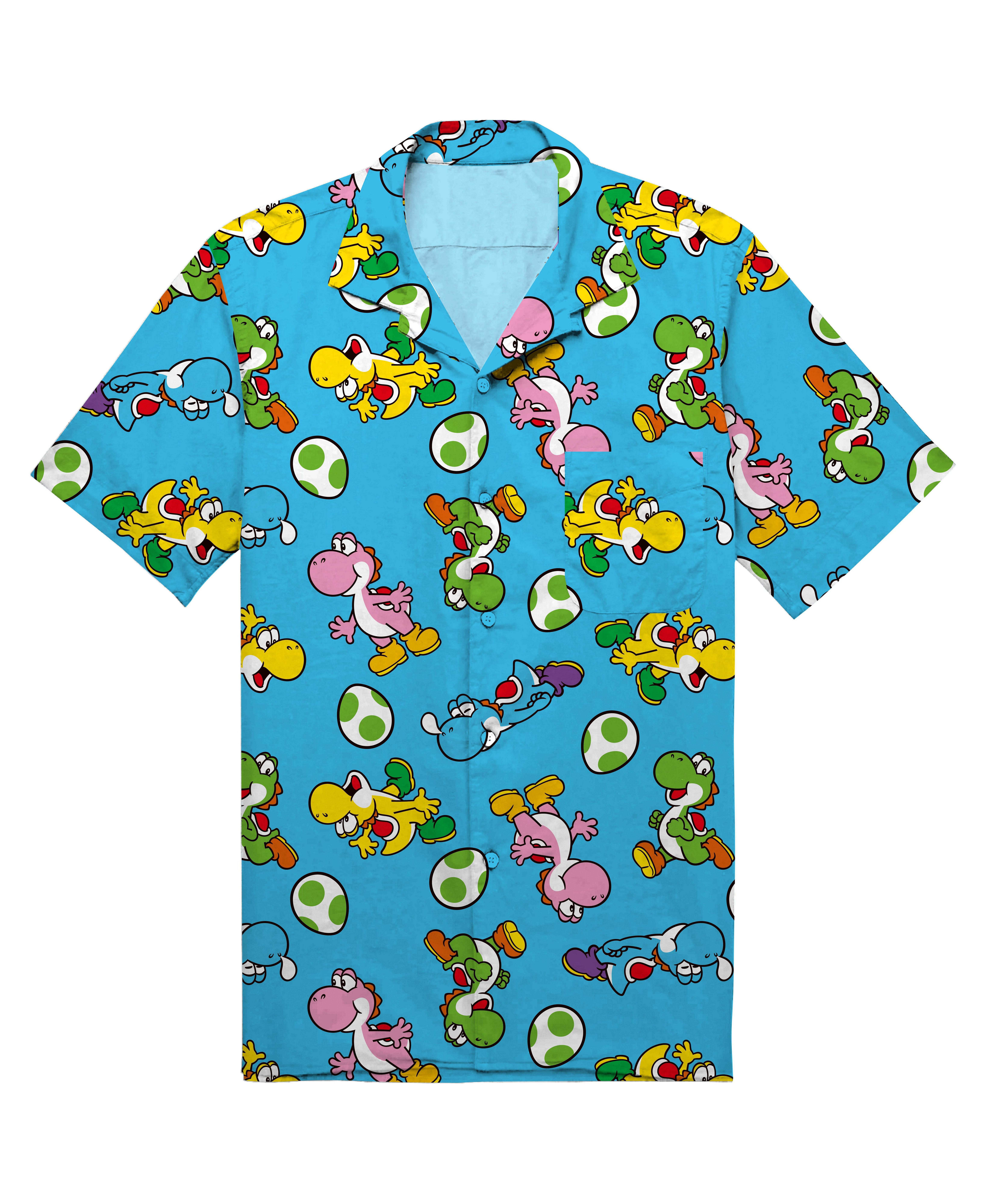 Super Mario Yoshi All-Over Print Woven Button-Up GameStop Exclusive