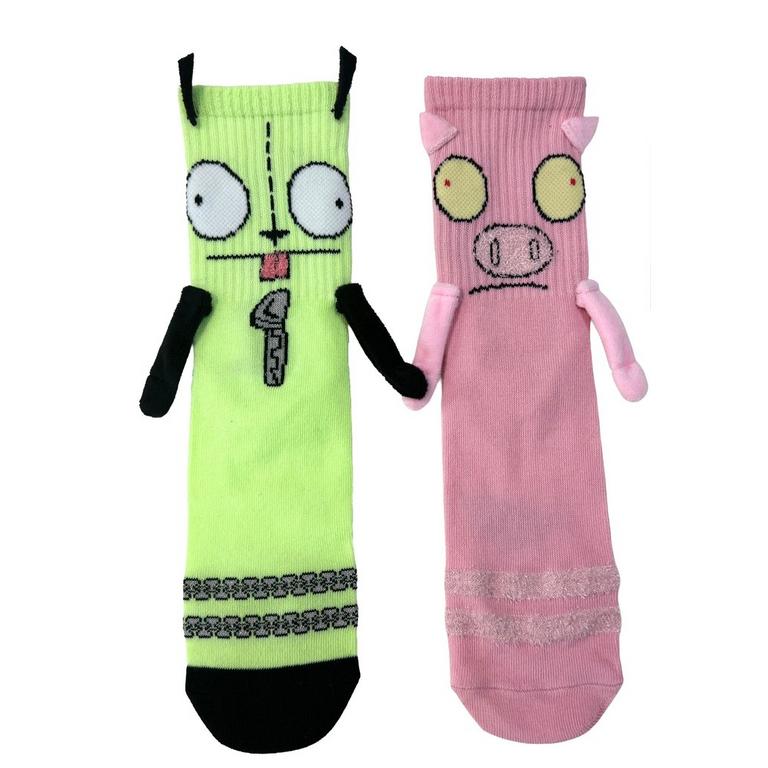 Invader Zim Gir and Piggy Magnetic Arms Mismatch Crew Socks GameStop Exclusive