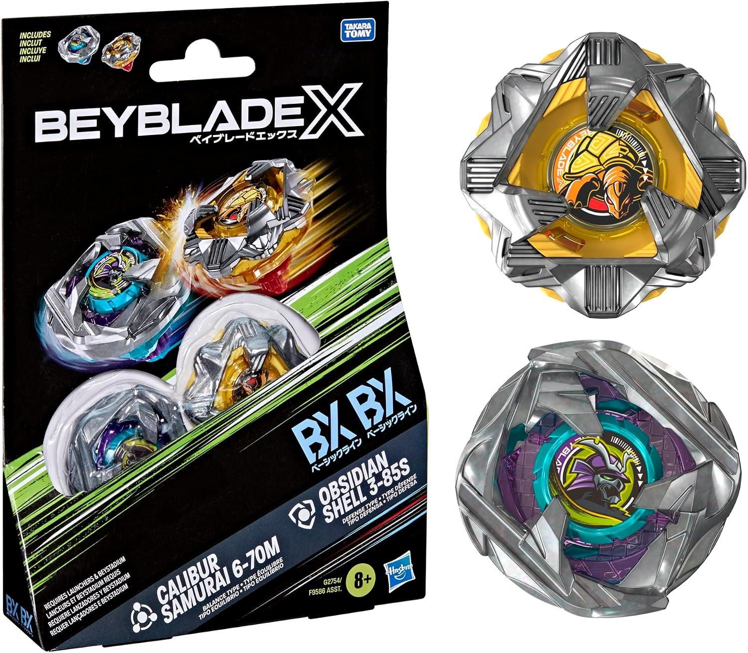 Hasbro Beyblade X Calibur Samurai and Obsidian Shell Dual Pack