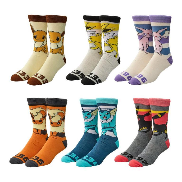 Pokemon Eevee Eeveelutions Crew Socks 6-Pack GameStop Exclusive
