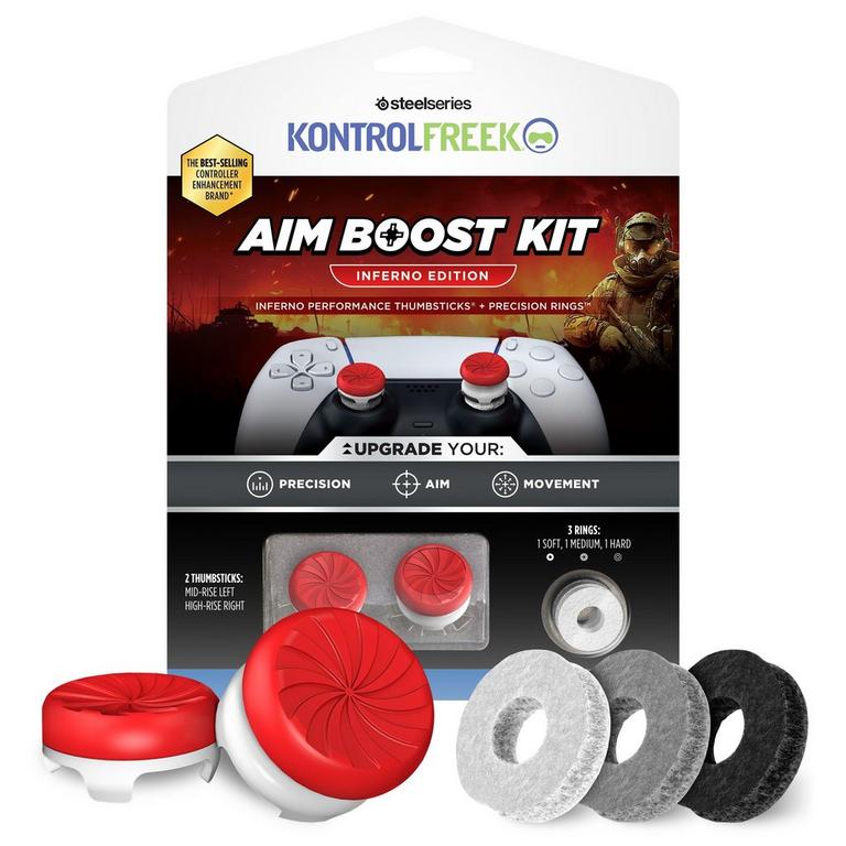 KontrolFreek Aim Boost Kit for PlayStation 5 and PlayStation 4 - Inferno Edition (Performance Thumbsticks and Precision Rings)