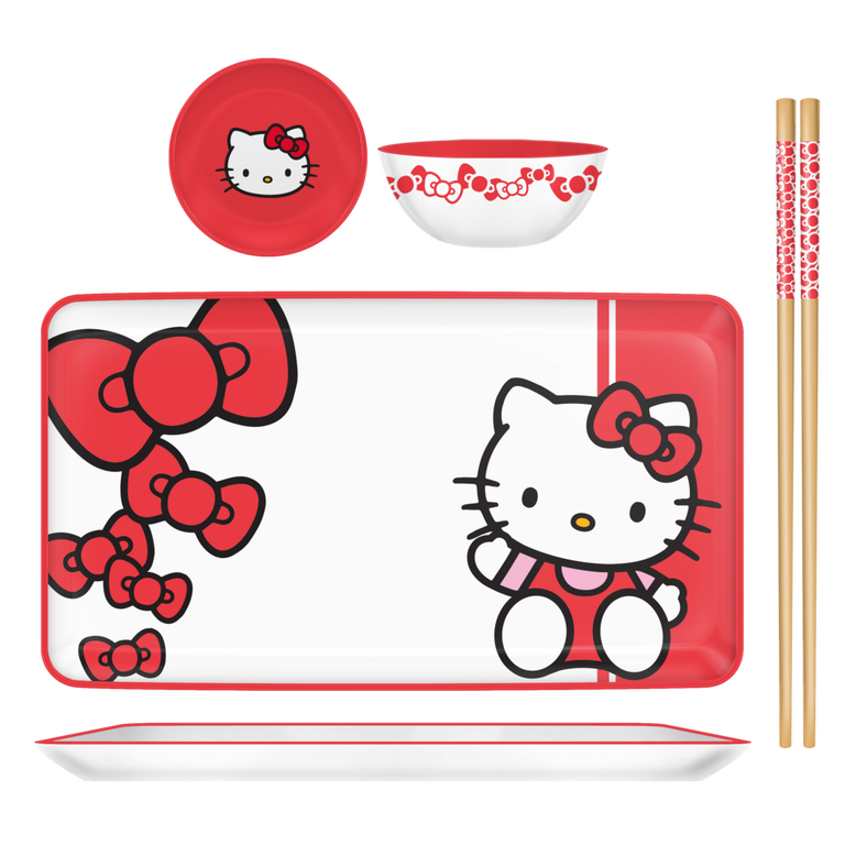 Sanrio Hello Kitty Red and White Classic Boxed 3-Piece Ceramic Sushi Set