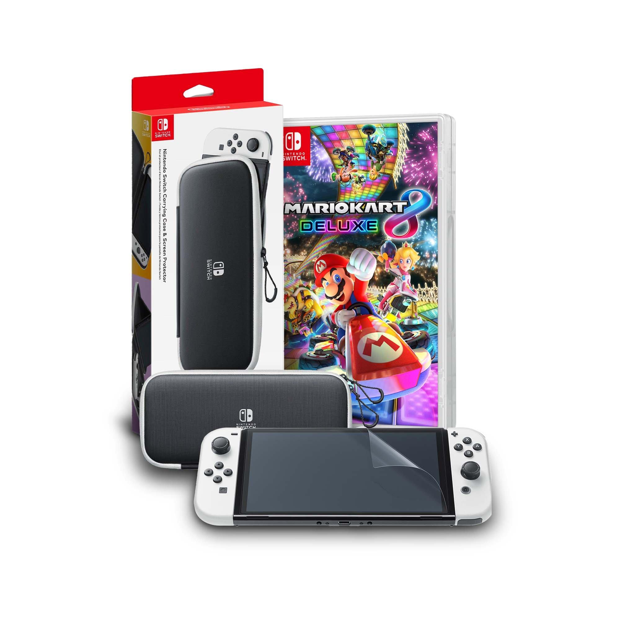 Nintendo Switch Oled White With Mario Kart 8 Deluxe Case And Screen Protector System Bundle Gamestop