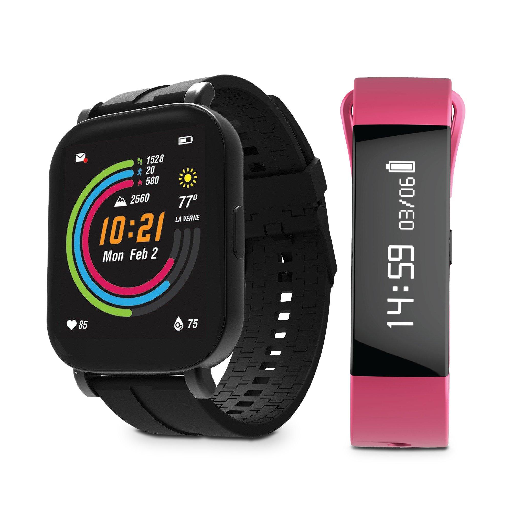 3Plus Vibe Pro Smartwatch Black and Pink Activity Tracker Bundle