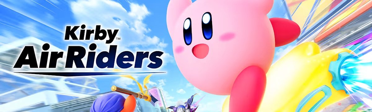 Kirby flying through the air on a star