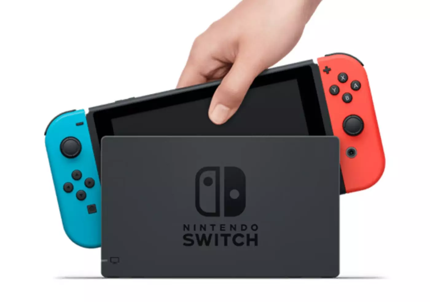 Nintendo Switch with Neon Blue and Neon Red Joy Con