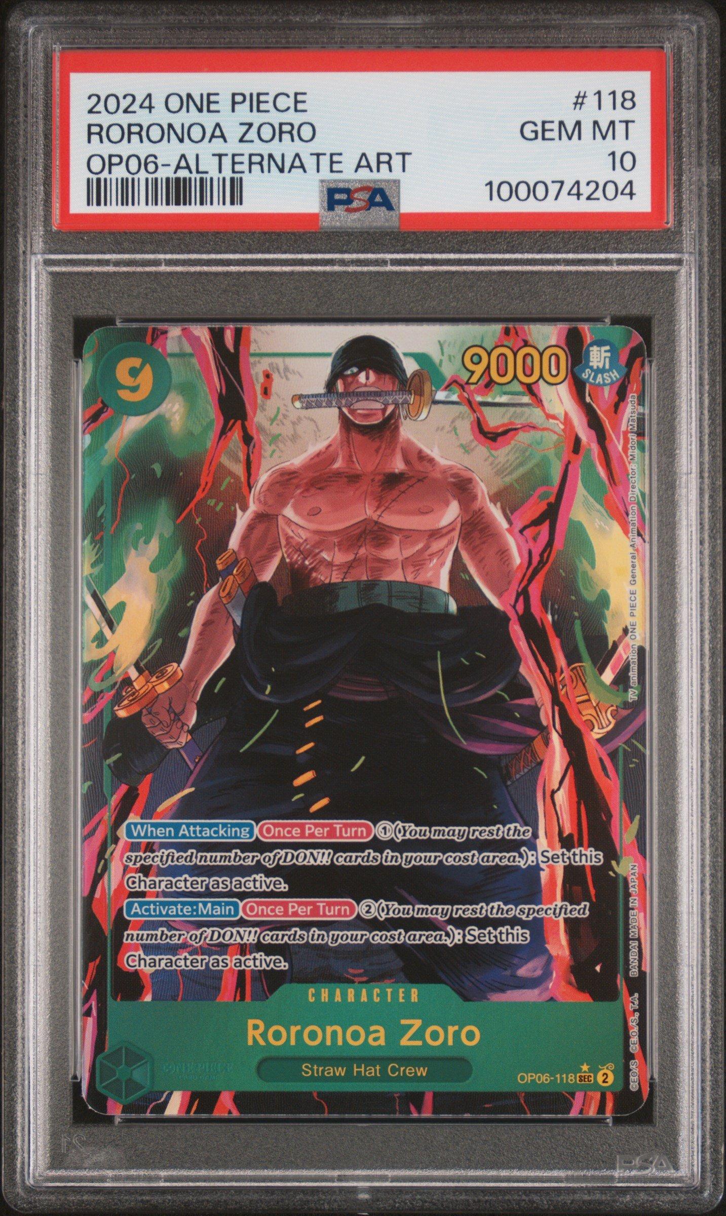2024 One Piece Op06-wings Of The Captain 118 Roronoa Zoro Alternate Art PSA 10