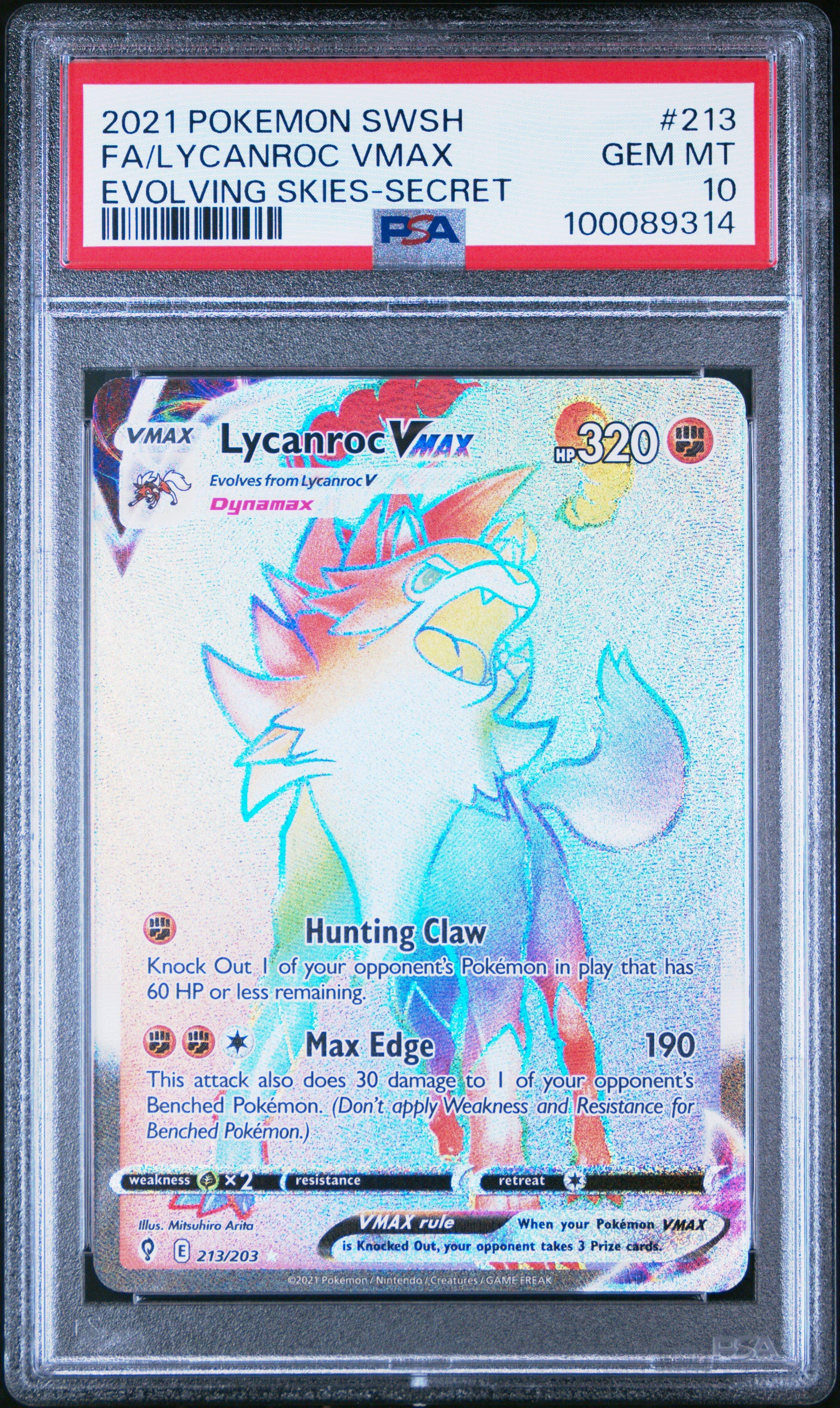 2021 Pokemon Sword & Shield Evolving Skies 213 Full Art/lycanroc Vmax Secret PSA 10
