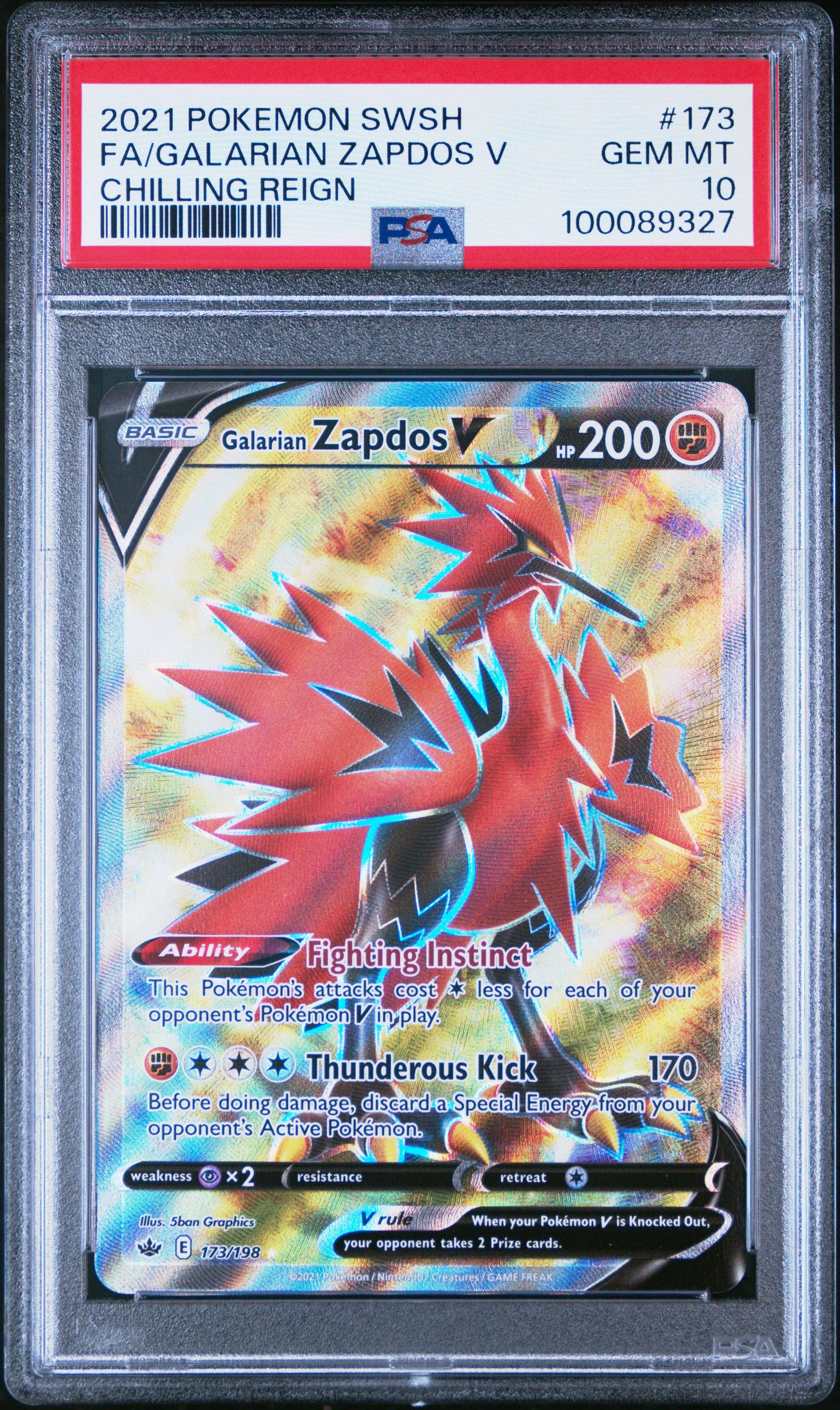 2021 Pokemon Sword & Shield Chilling Reign Full Art/galarian Zapdos V PSA