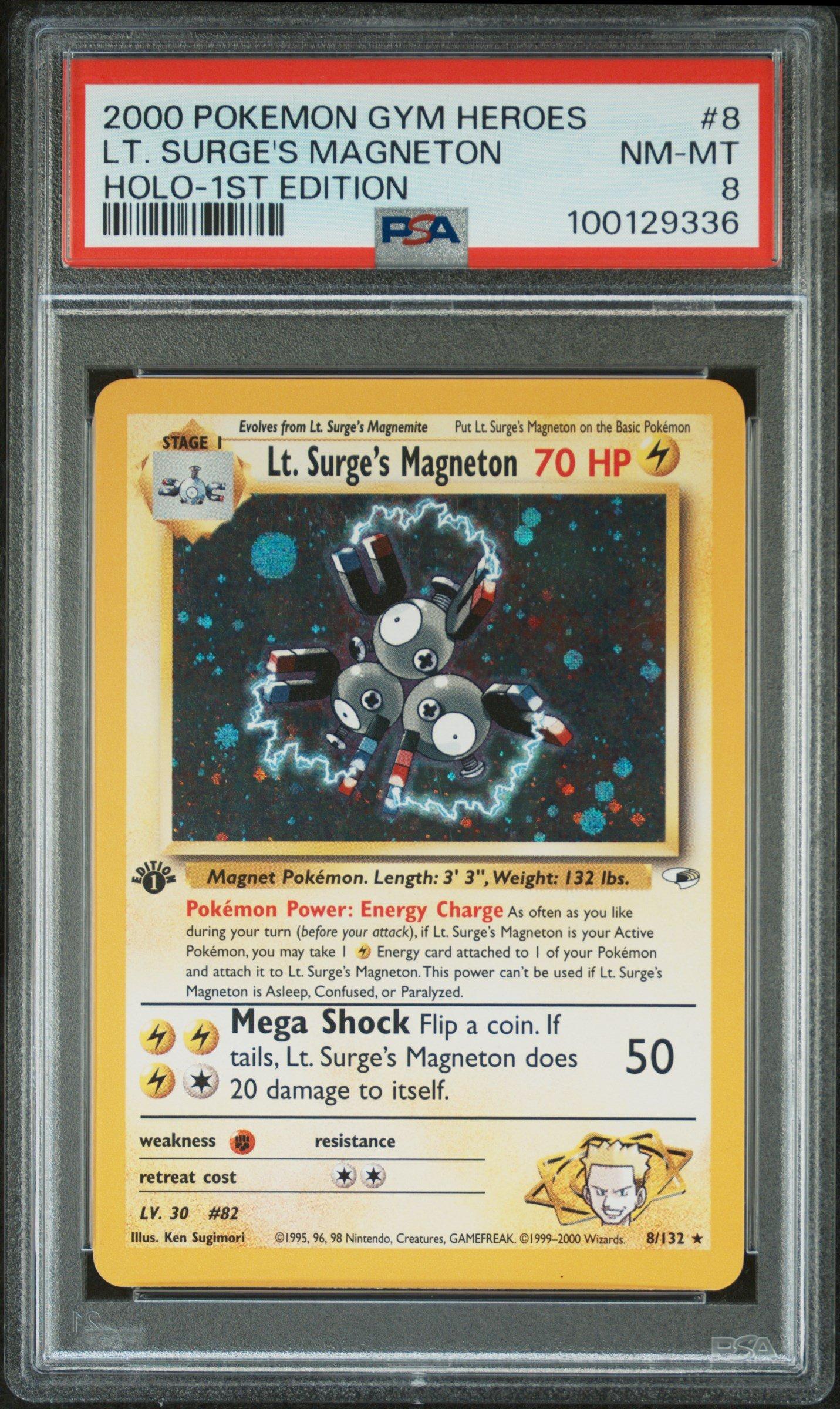 2000 Pokemon Gym Heroes 8 Lt. Surge's Magneton Holo-1st Edition PSA 8