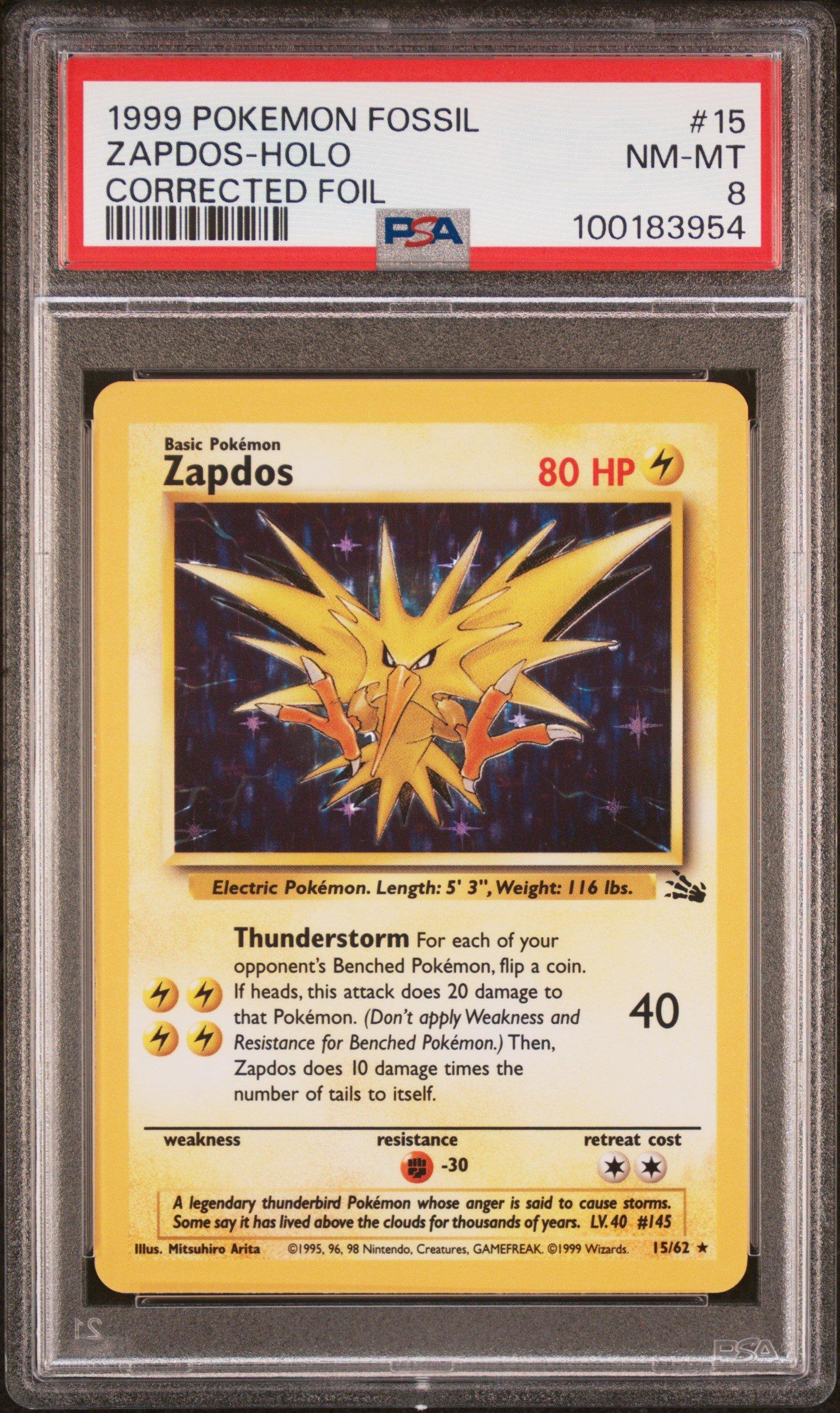 1999 Pokemon Fossil 15 Zapdos-holo Corrected Foil PSA