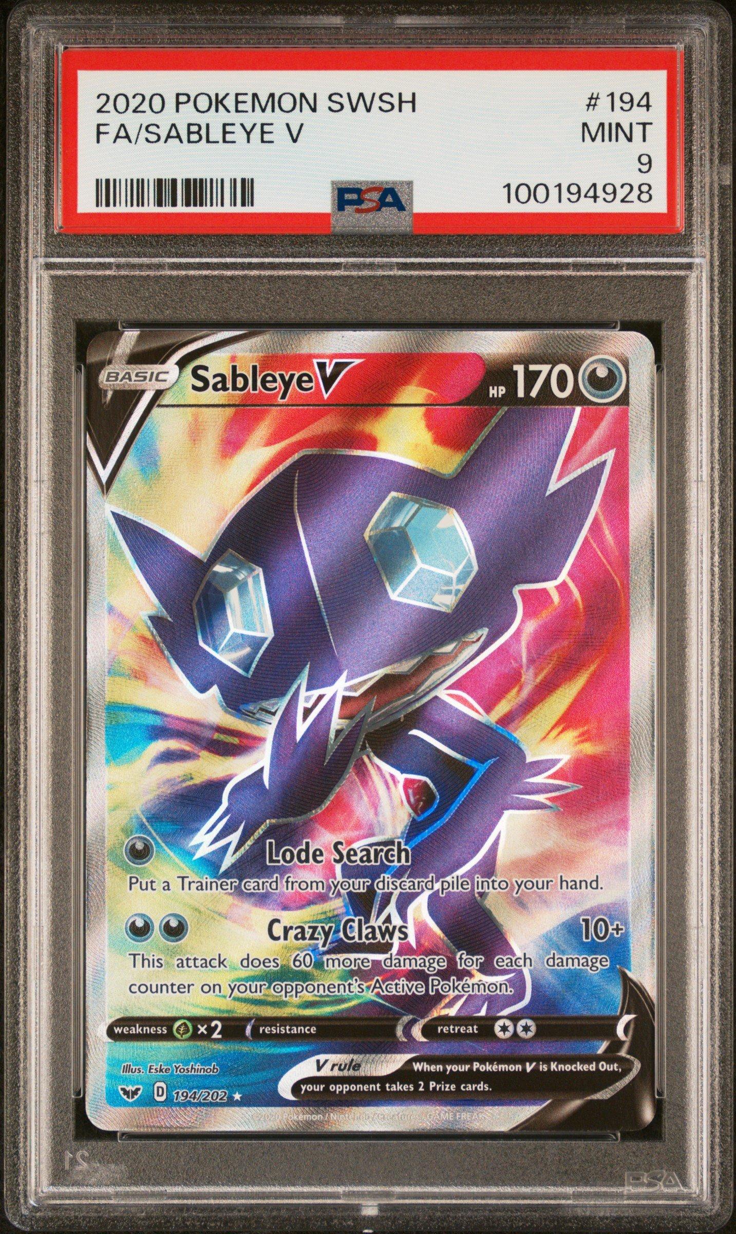 2020 Pokemon Sword & Shield 194 Full Art/sableye V PSA 9 Graded