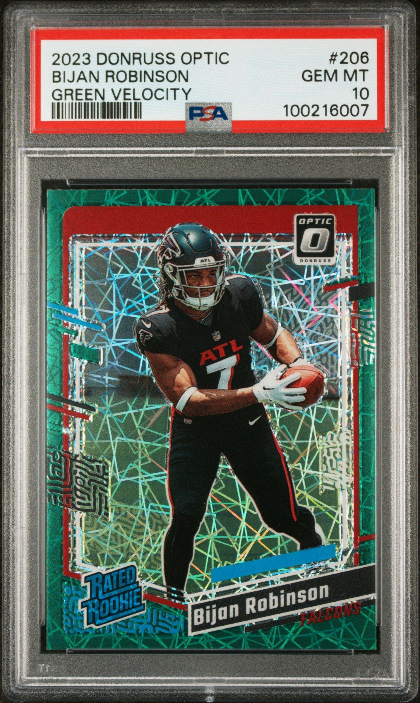 2023 Panini Donruss Optic 206 Bijan Robinson Green Velocity PSA 10