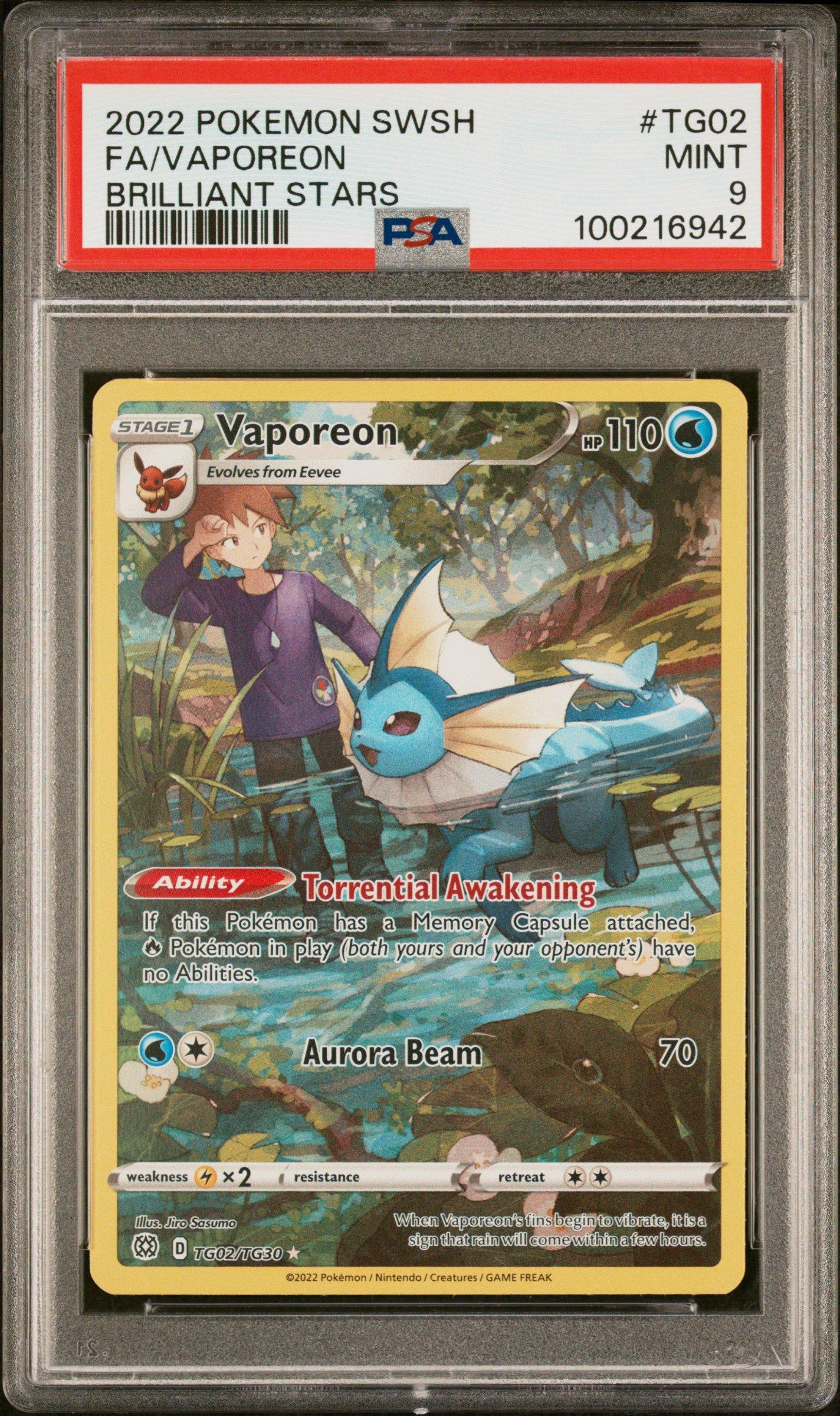 2022 Pokemon Sword & Shield Brilliant Stars Tg02 Full Art/vaporeon PSA