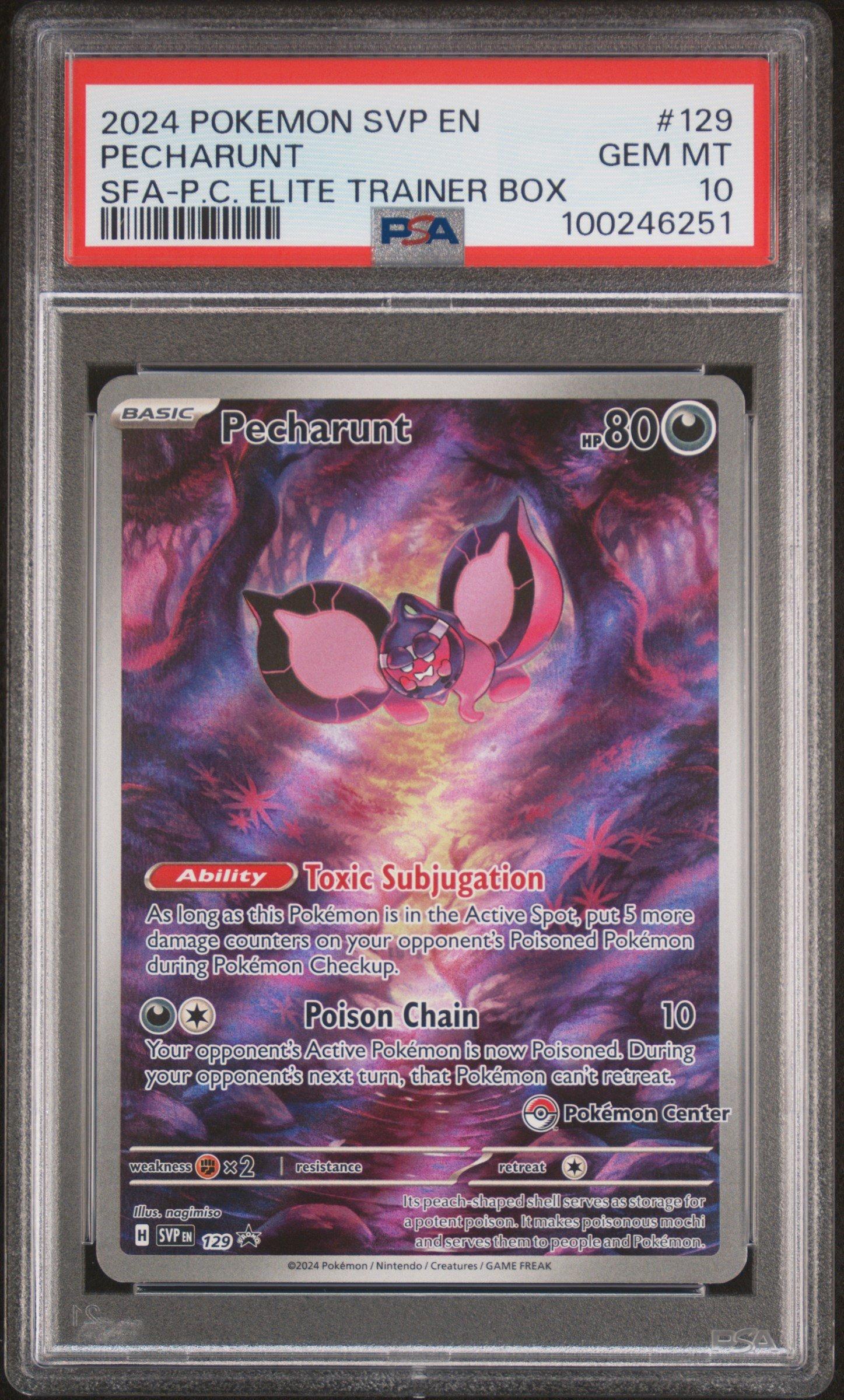 2024 Pokemon Svp En-sv Black Star Promo 129 Pecharunt Shrouded Fable Pokemon Center Elite Trainer Box PSA